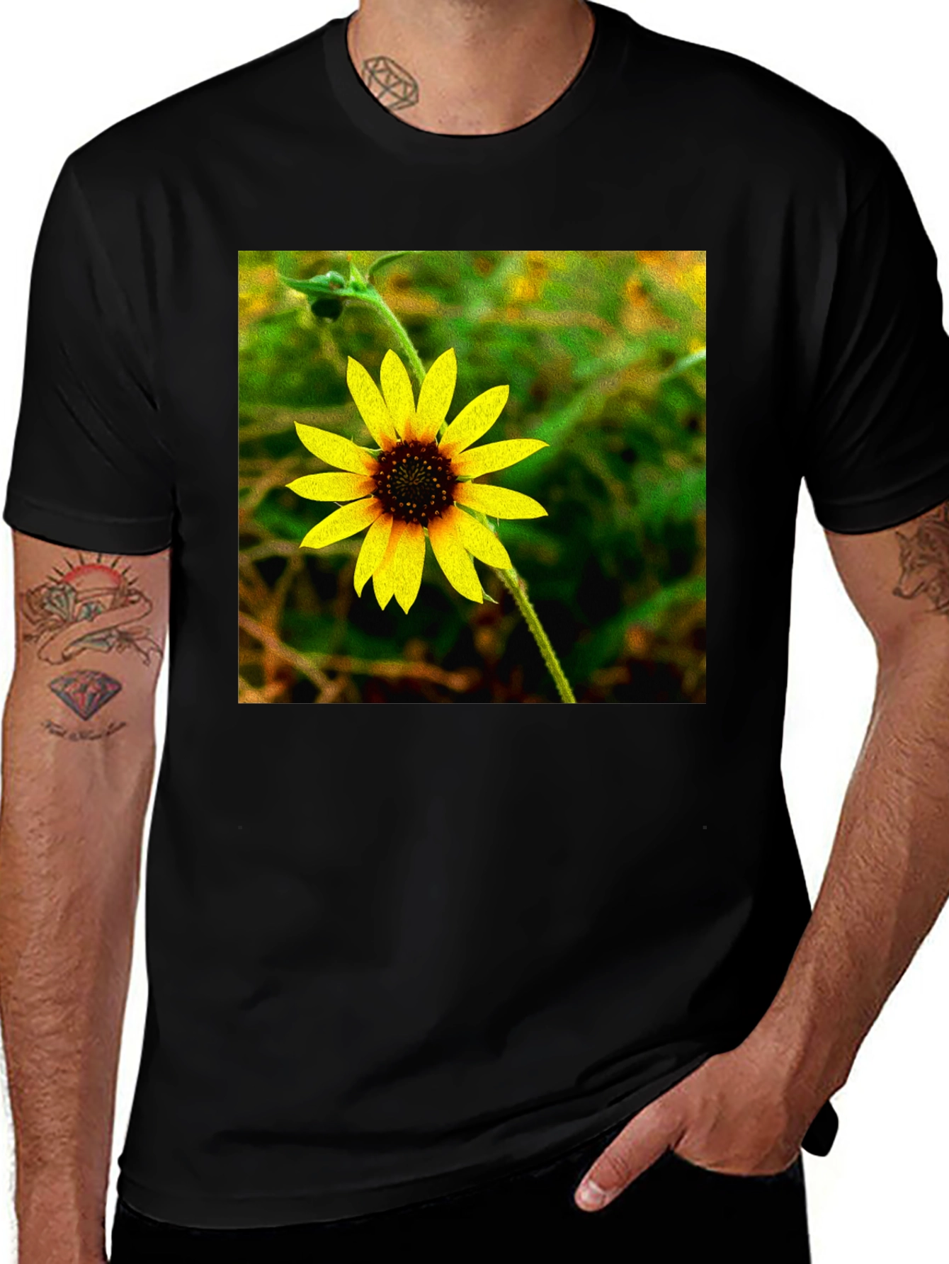 Variant 10 of Sunflower Graphic Tee - Stylish Black Cotton T-Shirt