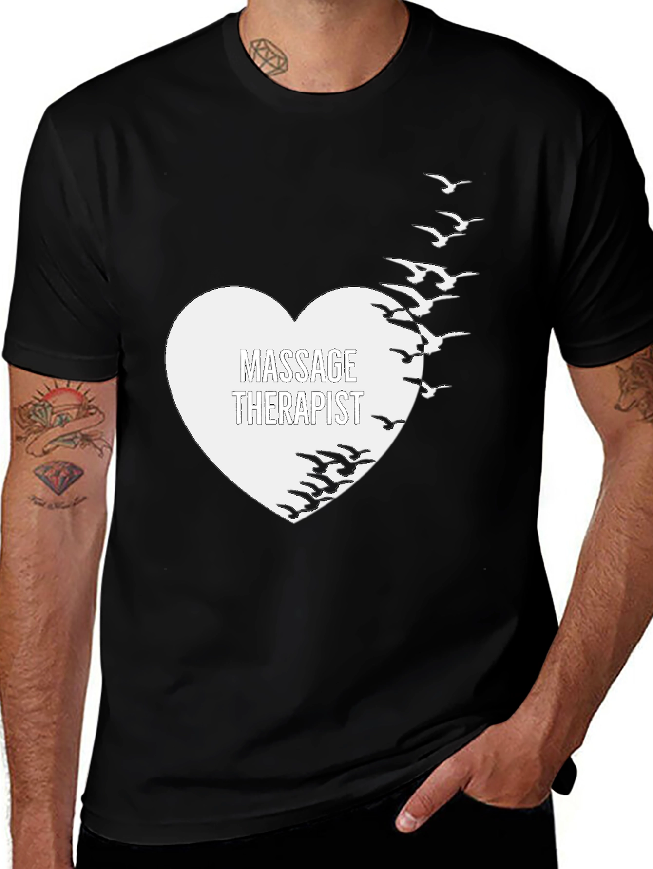 Variant 3 of Massage Therapist Heart & Birds Black T-Shirt