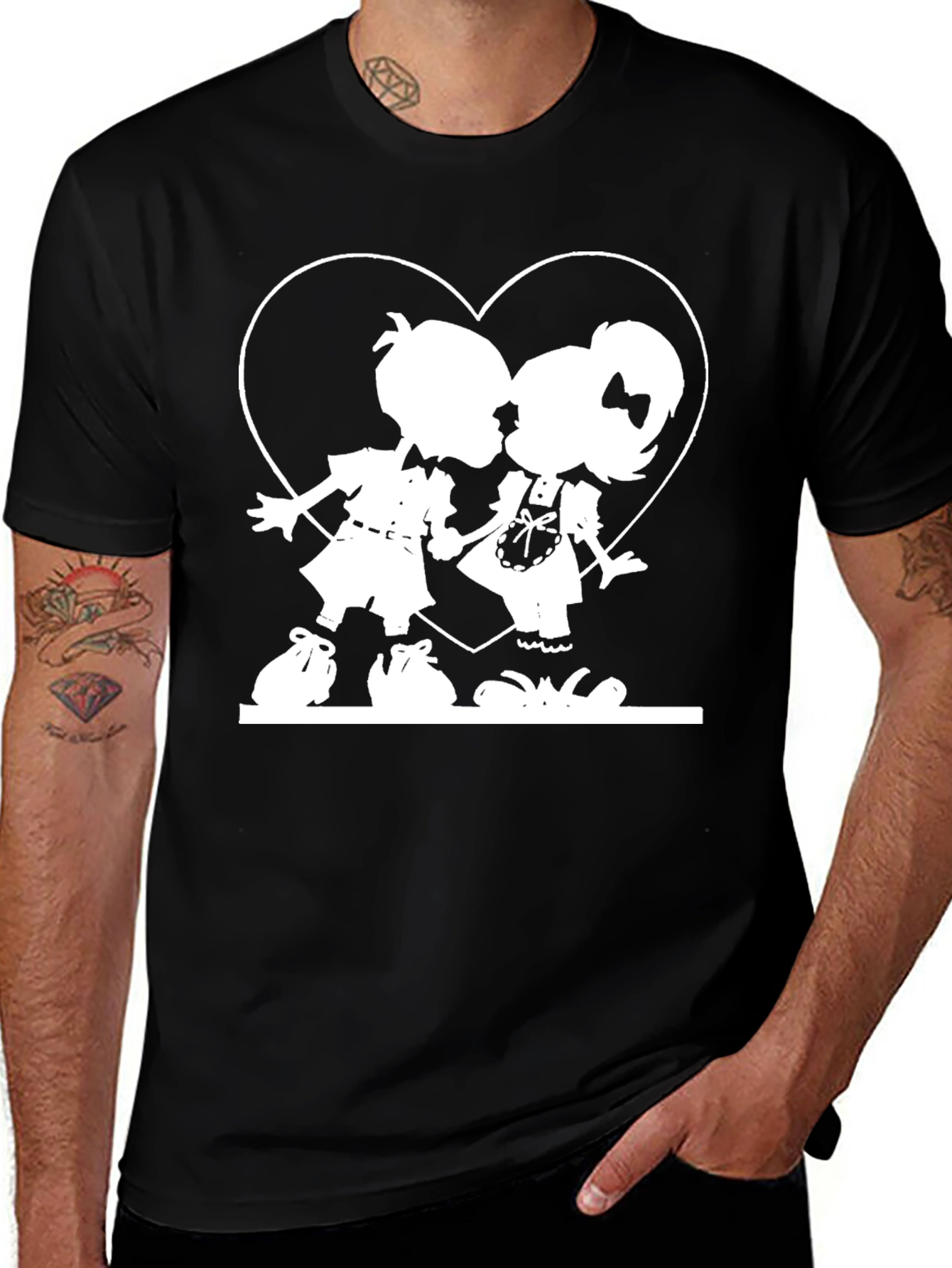 Variant 5 of Cute Kissing Kids Graphic Tee - Black