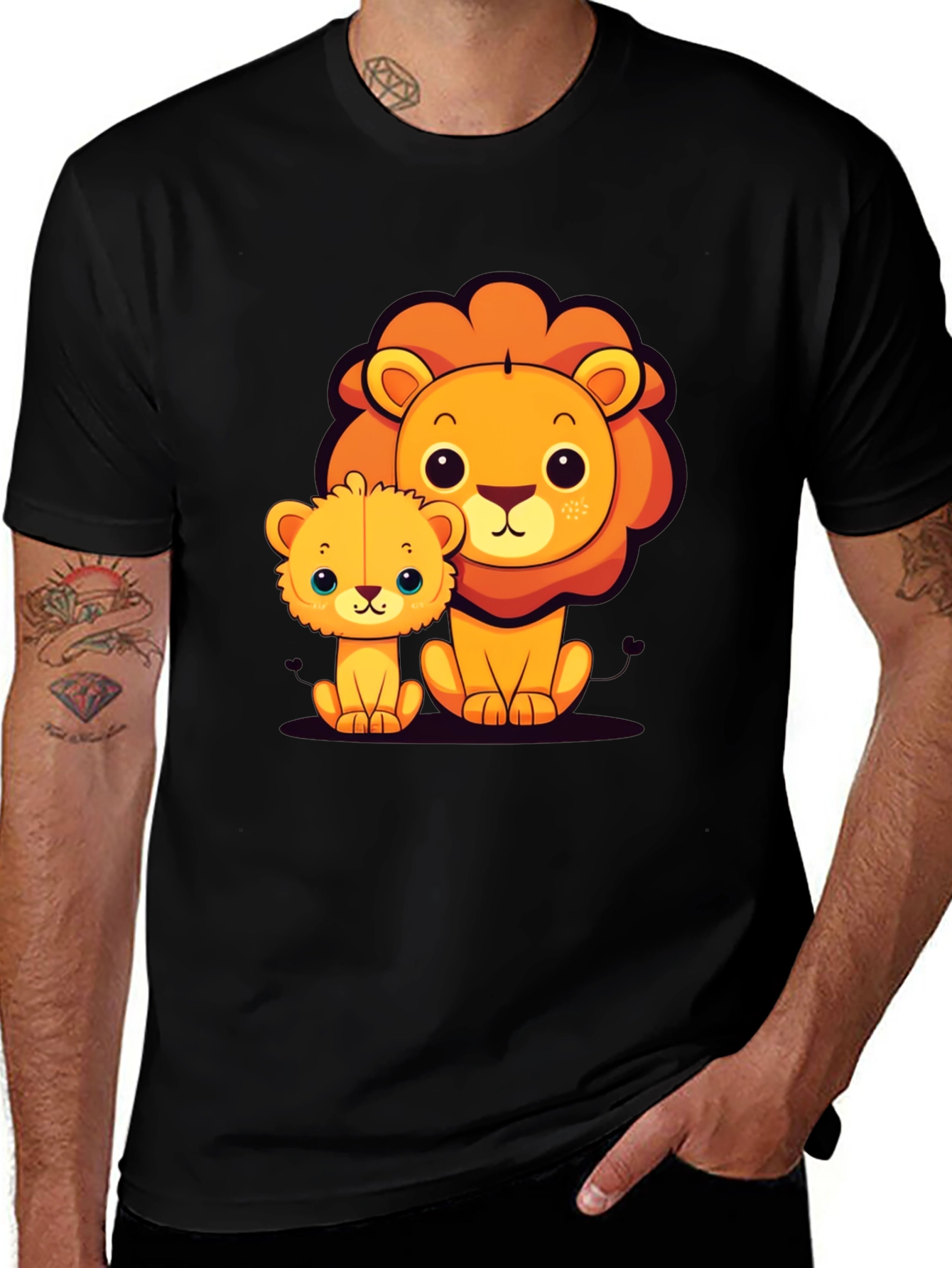 Variant 27 of Cute Lion Family Graphic Tee - Black