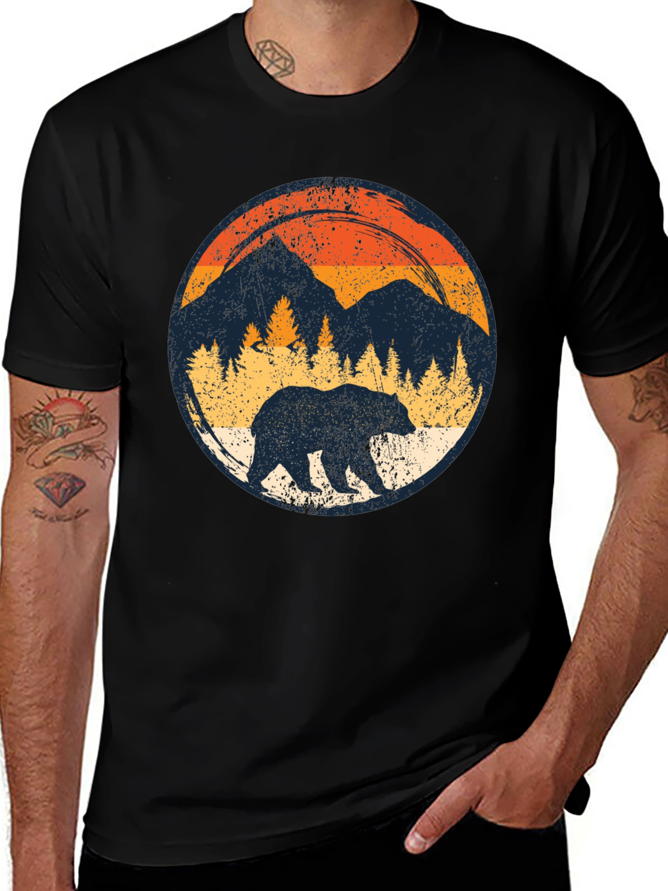 Variant 15 of Retro Bear Mountain Black T-Shirt