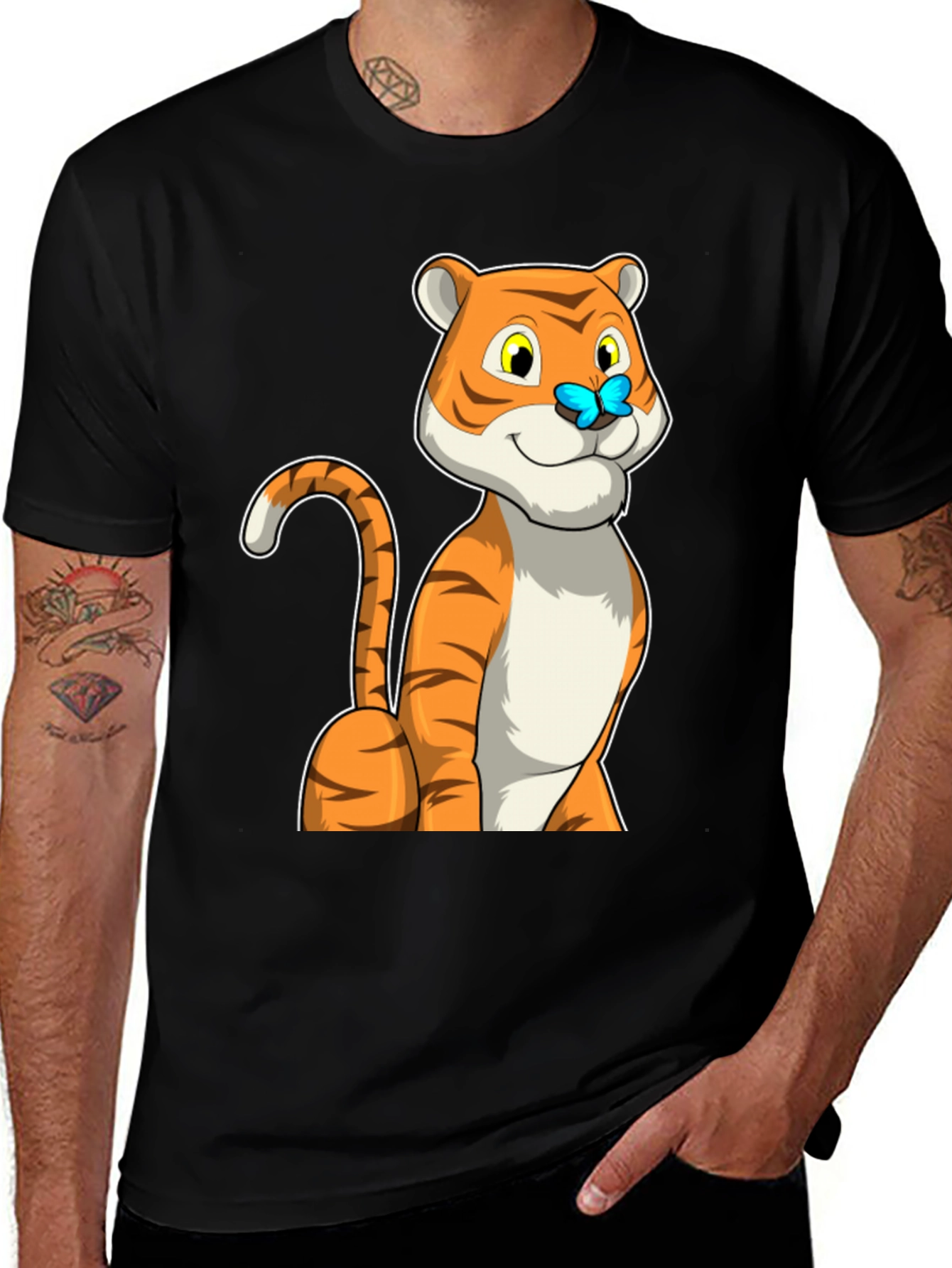 Variant 28 of Tiger T-Shirt: Fun Cartoon with Butterfly Detail