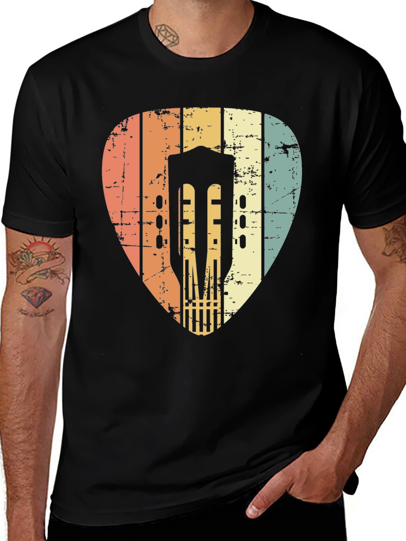 Variant 29 of Retro Guitar Pick Graphic Tee - Black