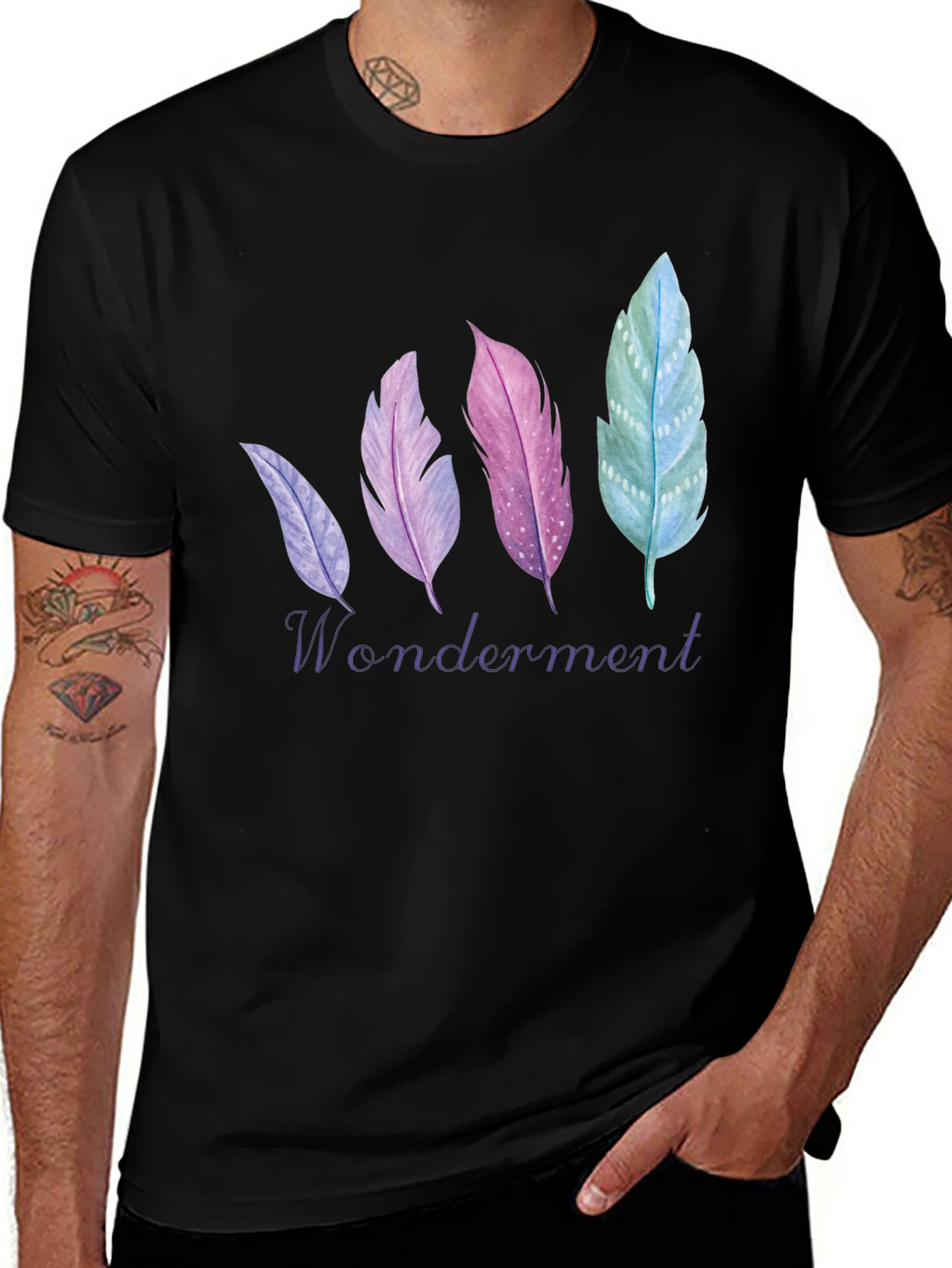 Variant 7 of Wonderment Feather Graphic Black T-Shirt