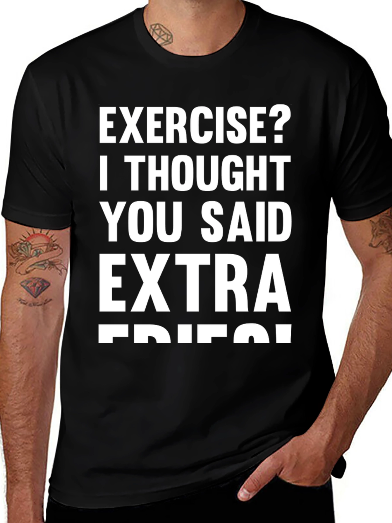 Variant 15 of Funny Exercise Extra Fries T-Shirt - Black