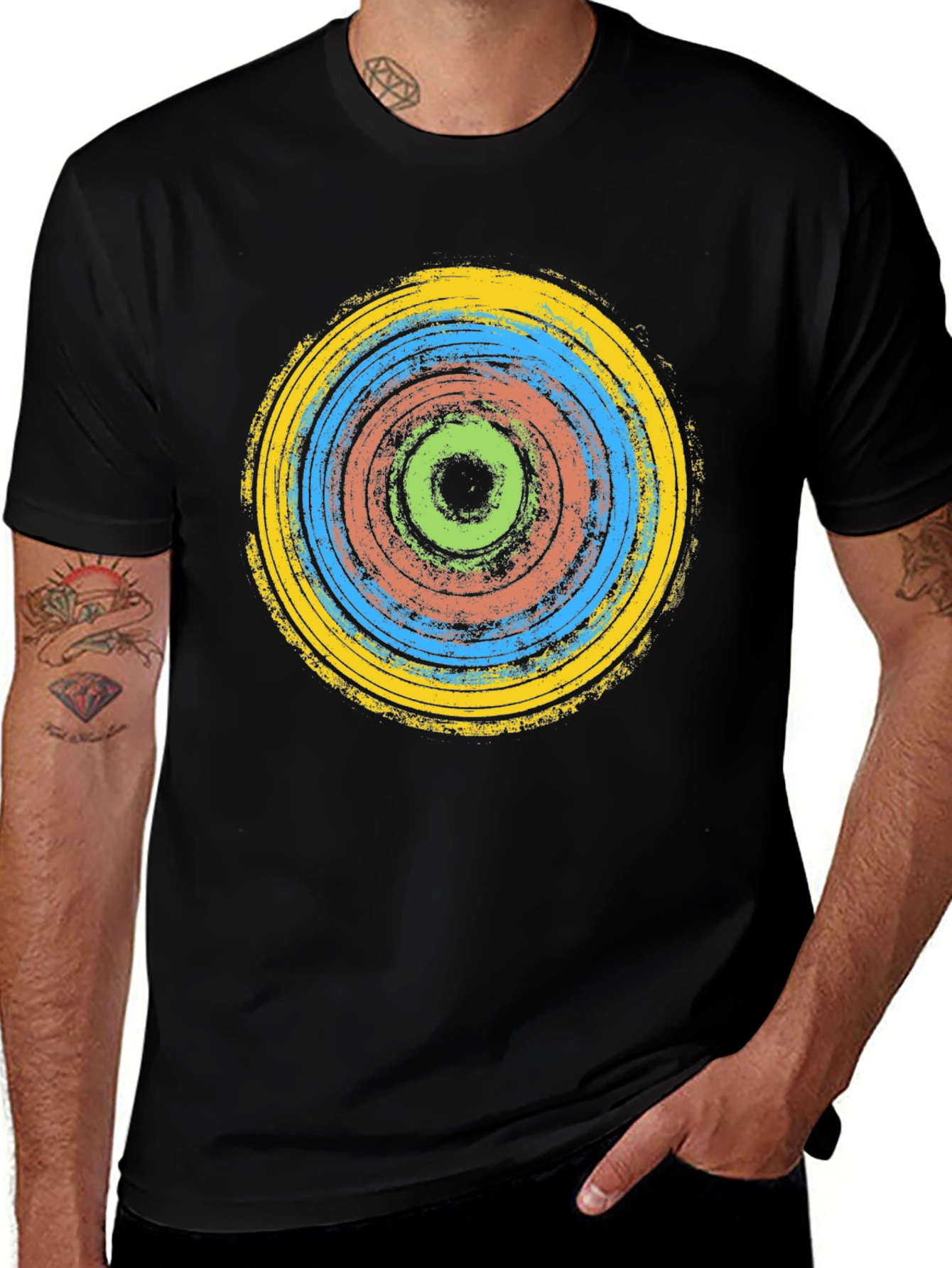 Variant 12 of Abstract Rings Graphic Tee - Black Cotton T-Shirt
