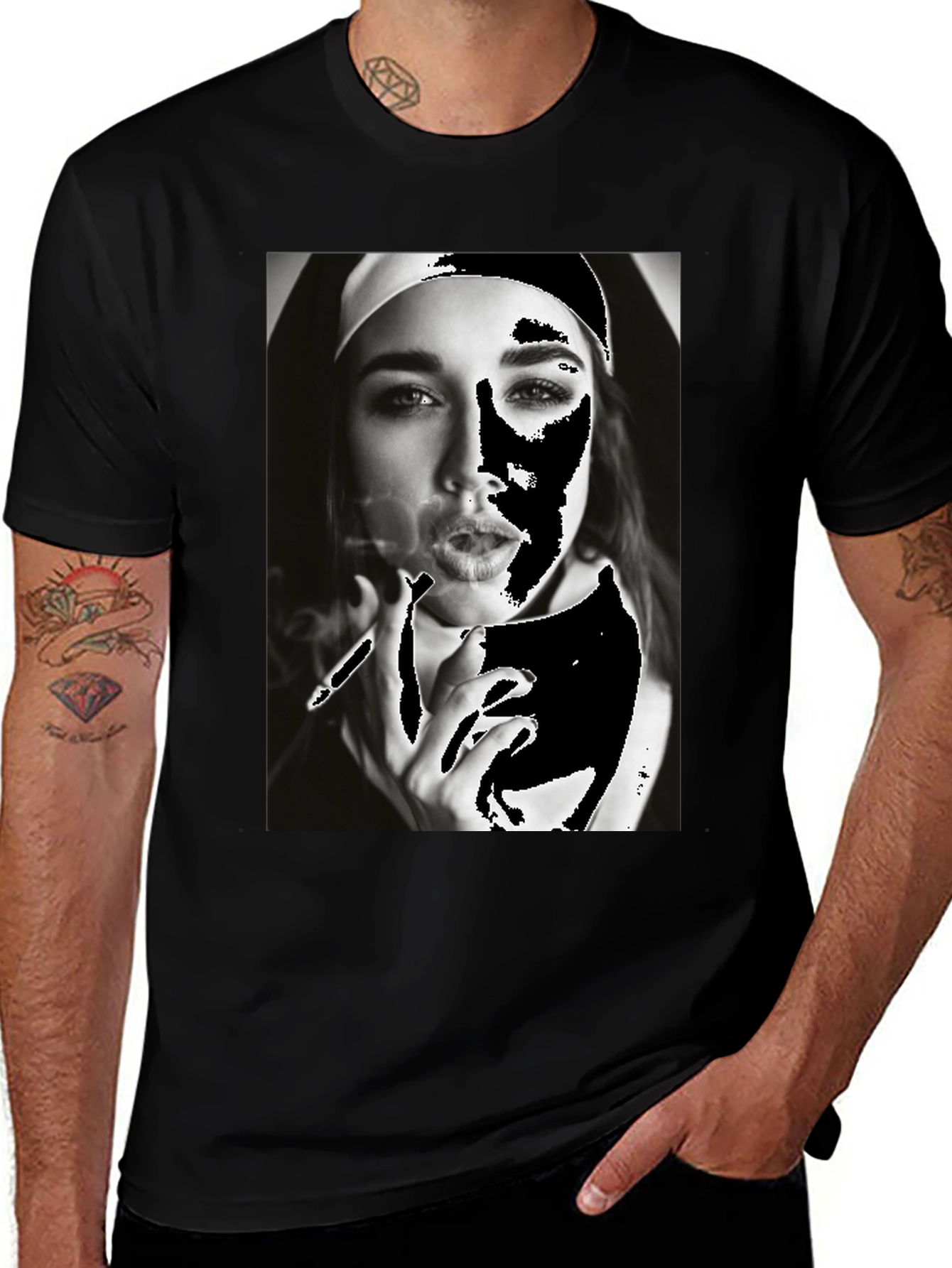 Variant 16 of Nun Smoking T-Shirt - Edgy Graphic Tee