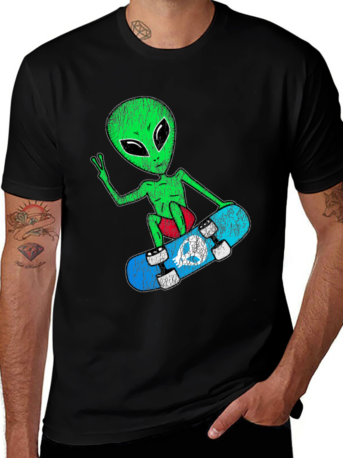 Variant 28 of Skateboarding Alien Graphic Tee - Retro Style
