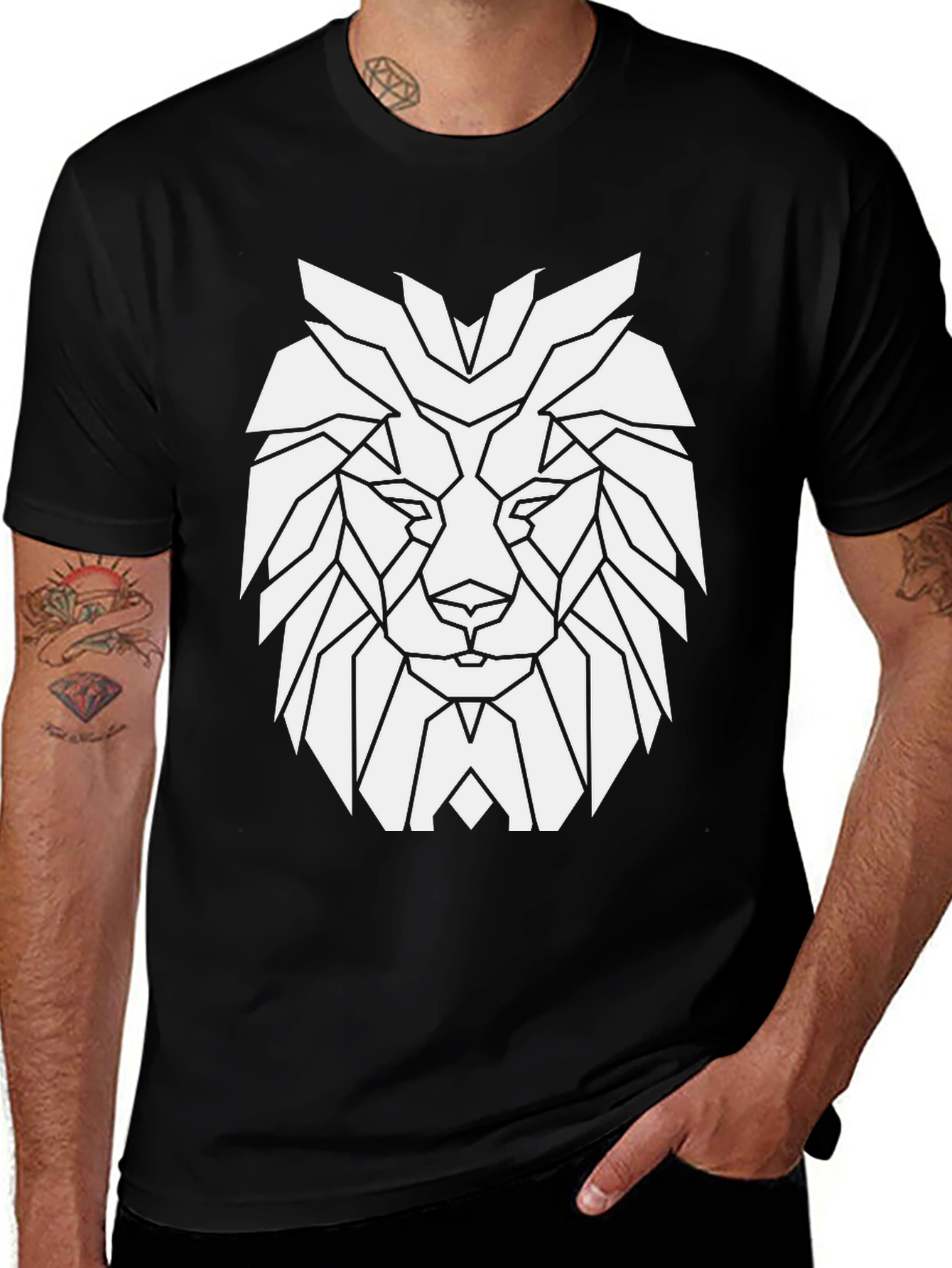 Variant 9 of Geometric Lion Graphic Tee - Modern Streetwear