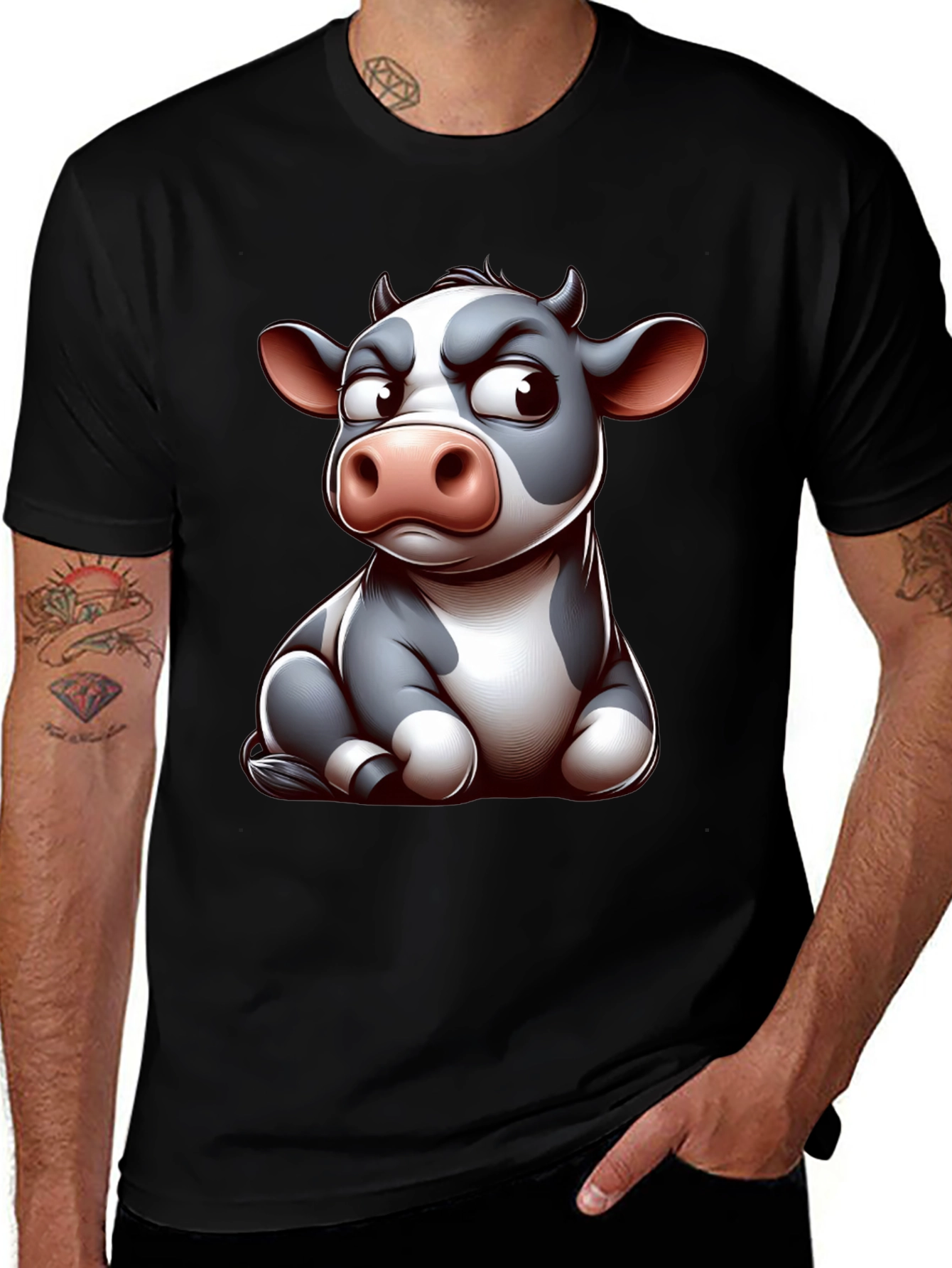 Grumpy Cartoon Cow Graphic T-Shirt