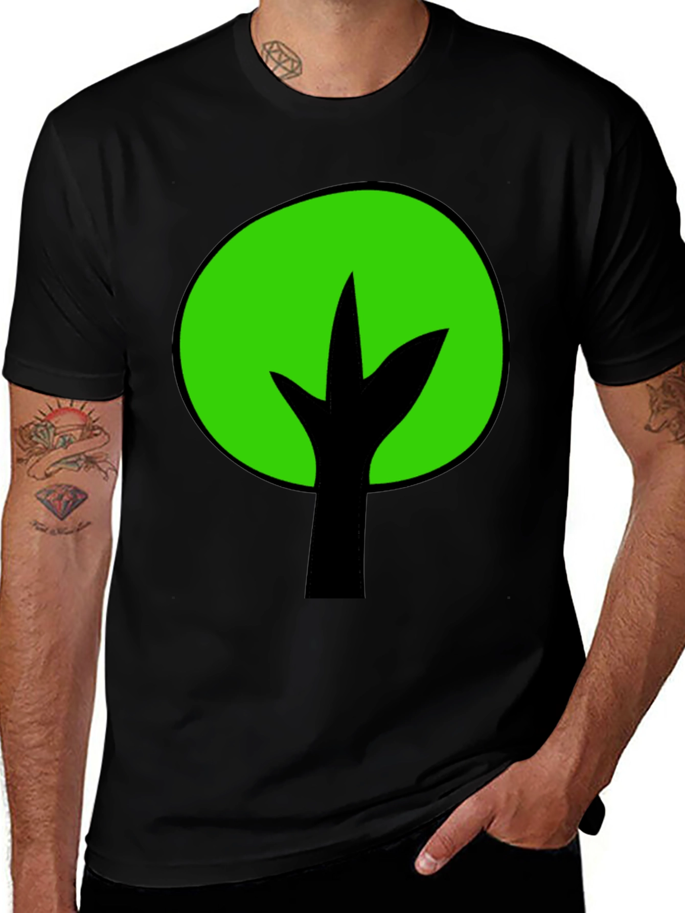 Variant 8 of Green Tree Graphic Tee - Black Cotton Blend