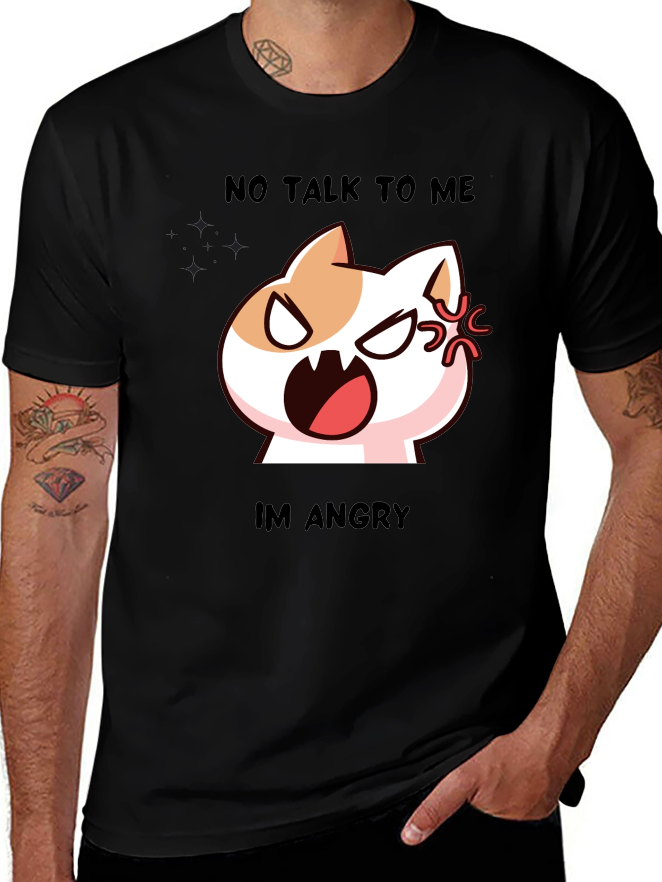 Variant 29 of Angry Cat Graphic Tee - "No Talk To Me" Black T-Shirt