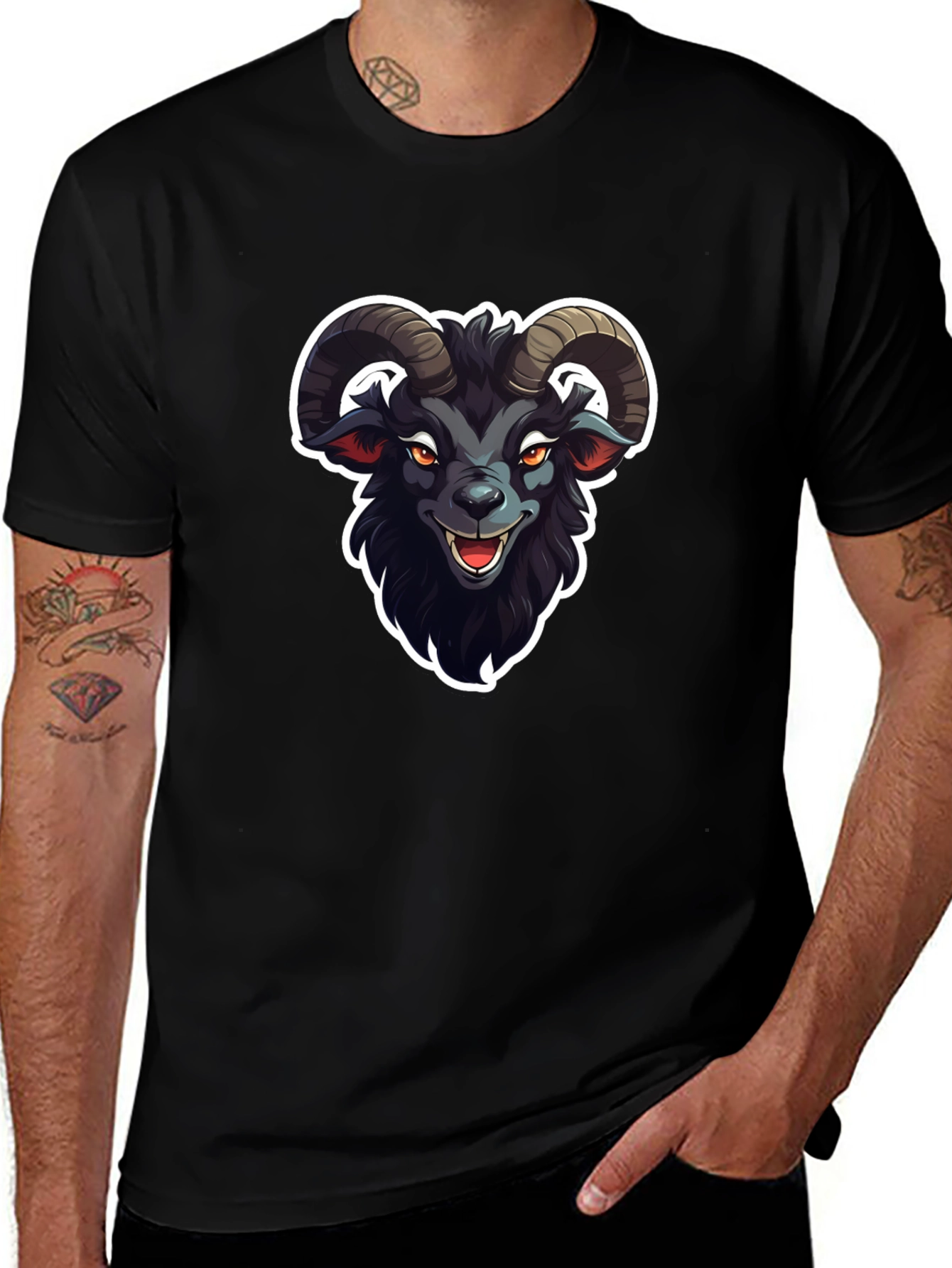 Variant 8 of Black T-Shirt with Cartoon Goat Graphic