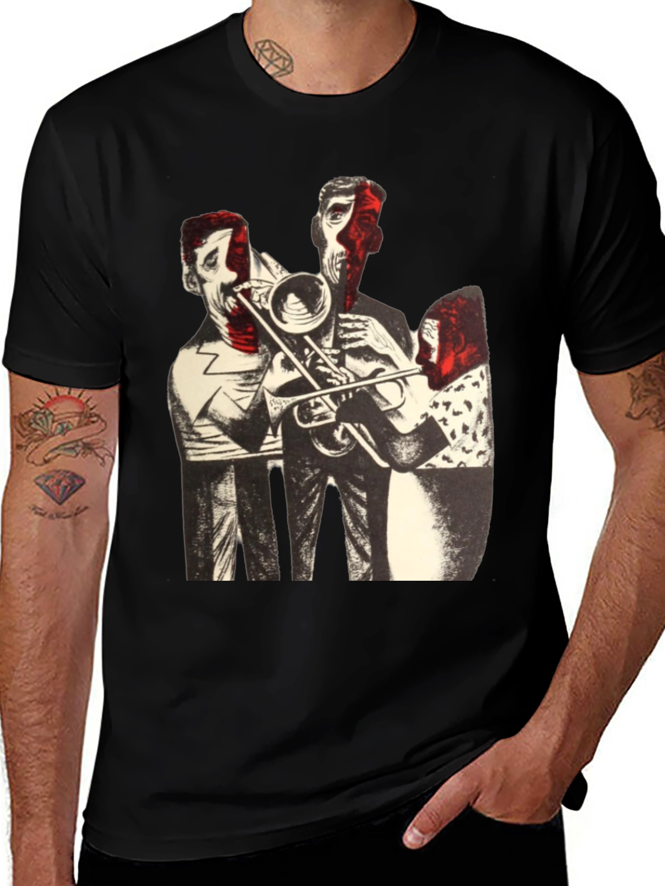 Variant 6 of Jazz Band Graphic Black T-Shirt