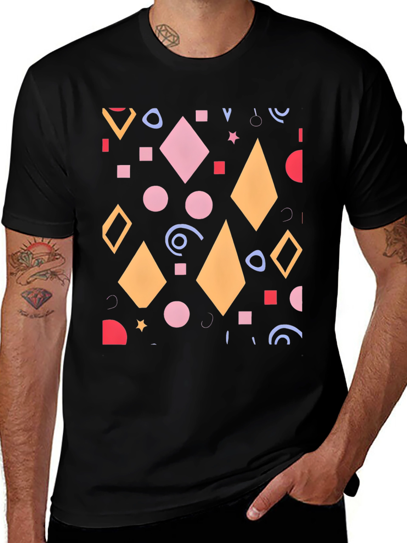 Variant 20 of Geometric Patterned Black T-Shirt