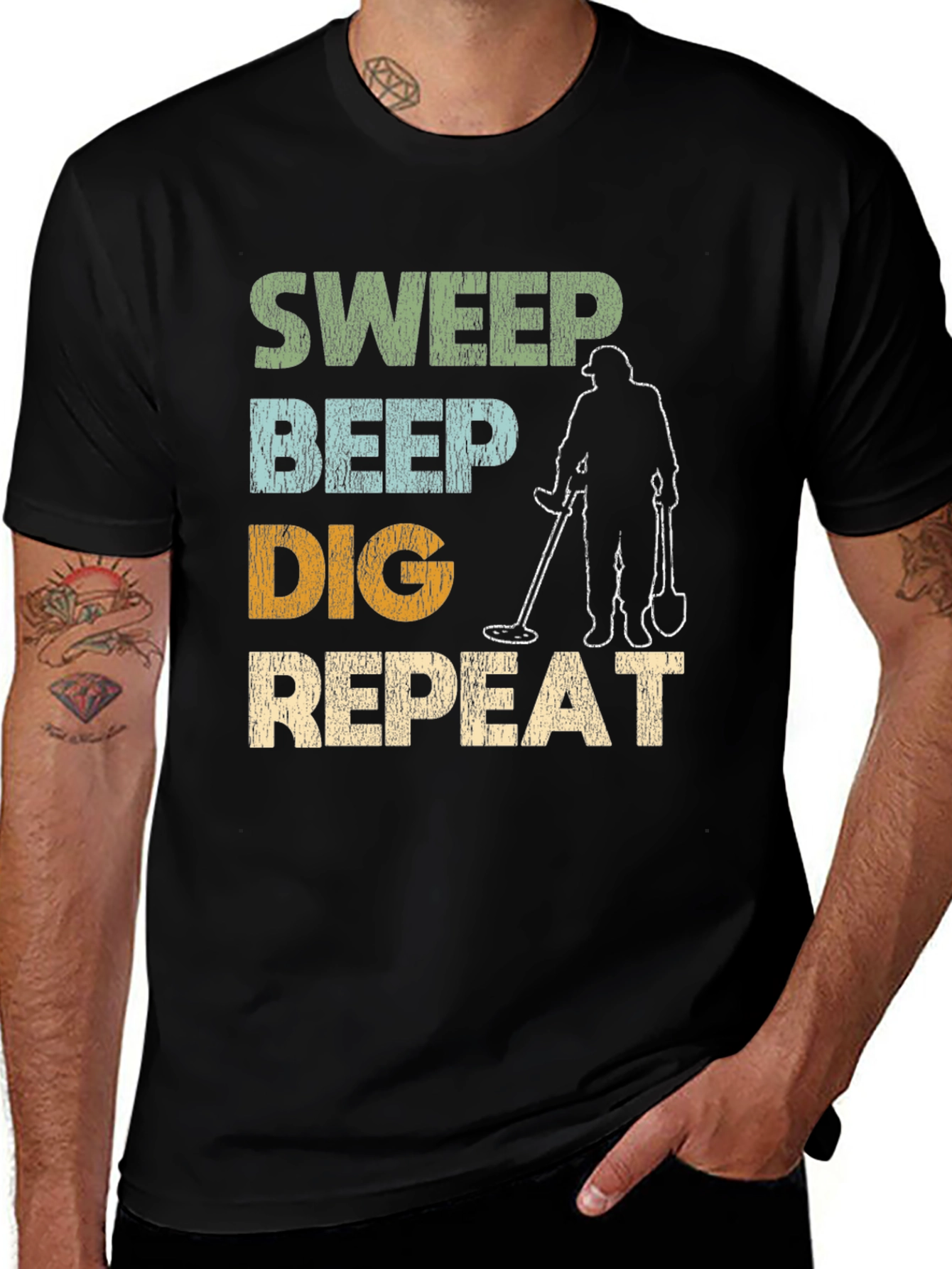 Variant 9 of Sweep Beep Dig Repeat T-Shirt - Metal Detecting Tee