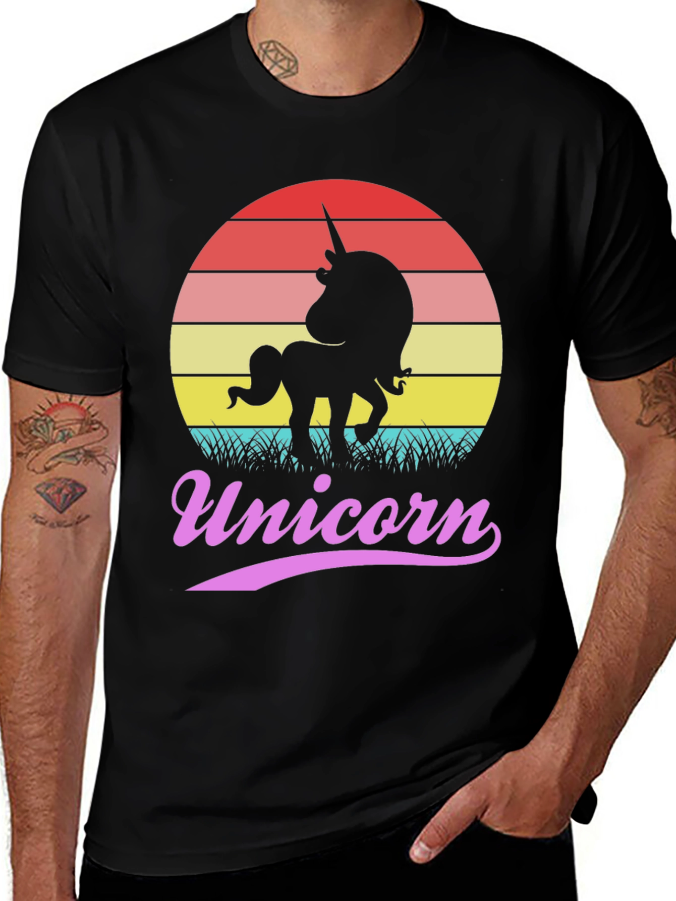 Variant 30 of Retro Unicorn Graphic T-Shirt - Black