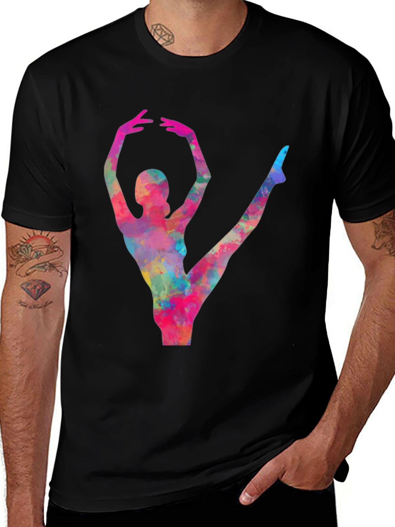 Black Watercolor Ballerina Black T-Shirt main image