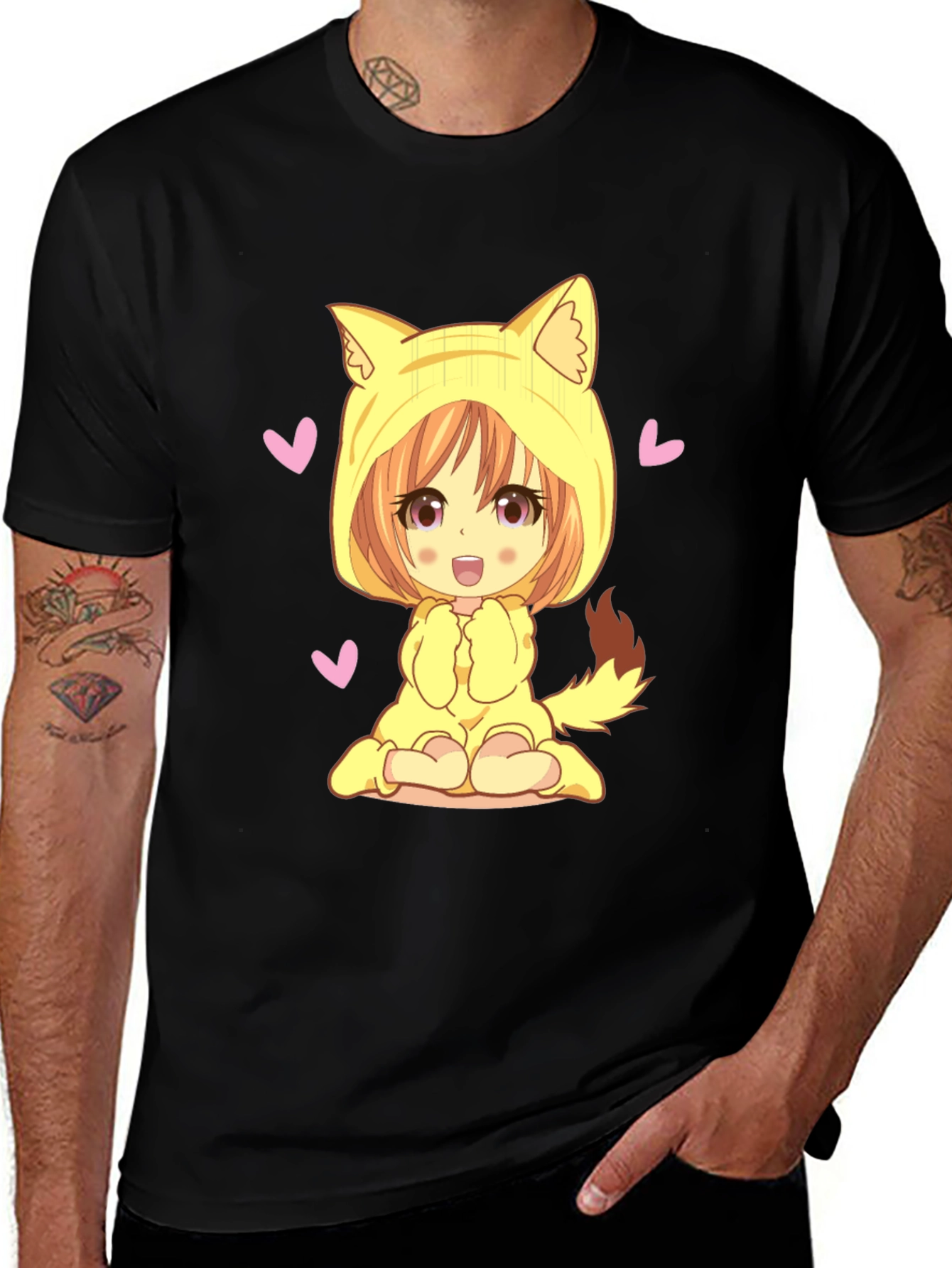 Variant 22 of Anime Cat Girl Graphic Black T-Shirt