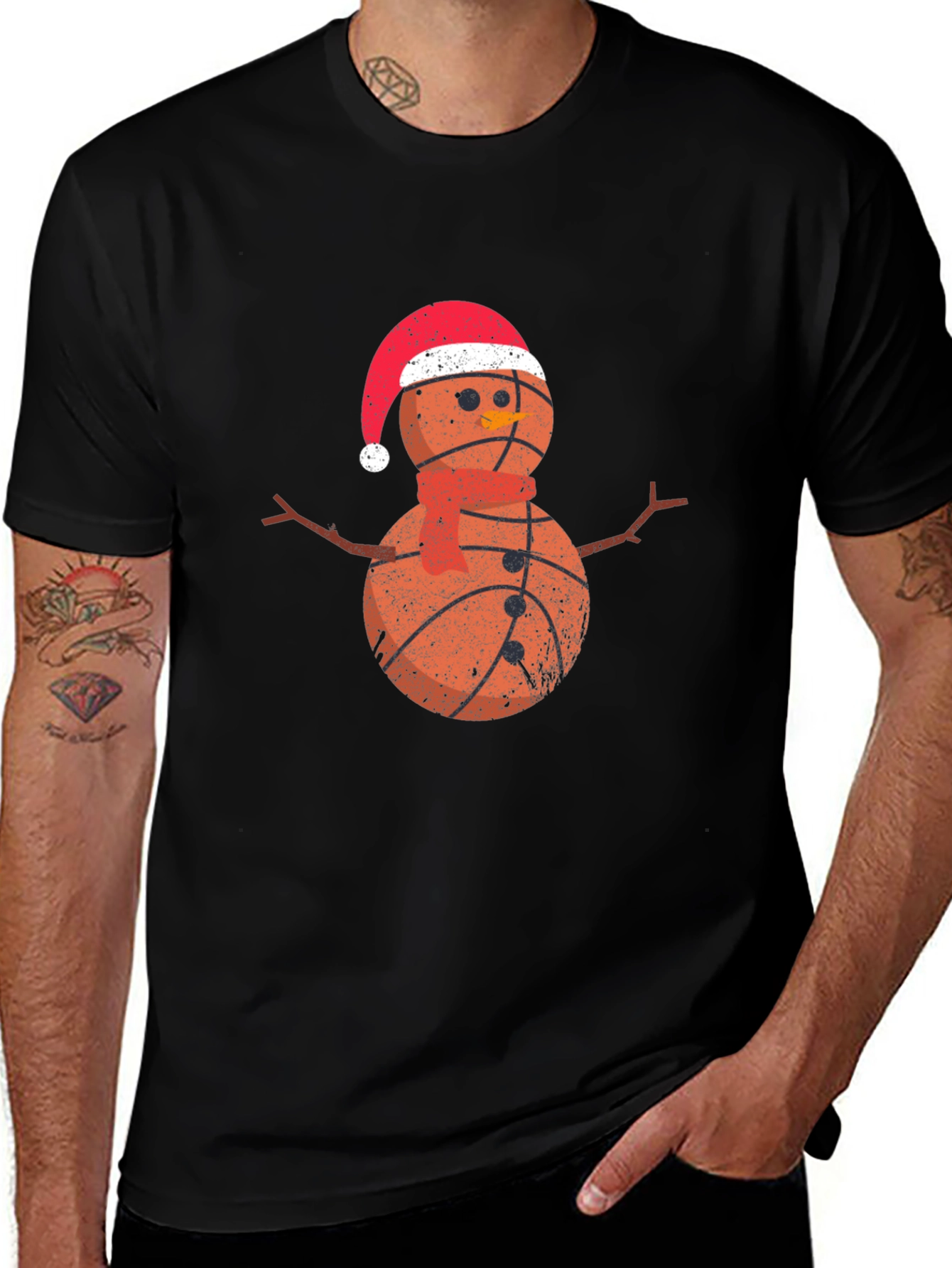 Basketball Snowman Christmas Graphic T-Shirt