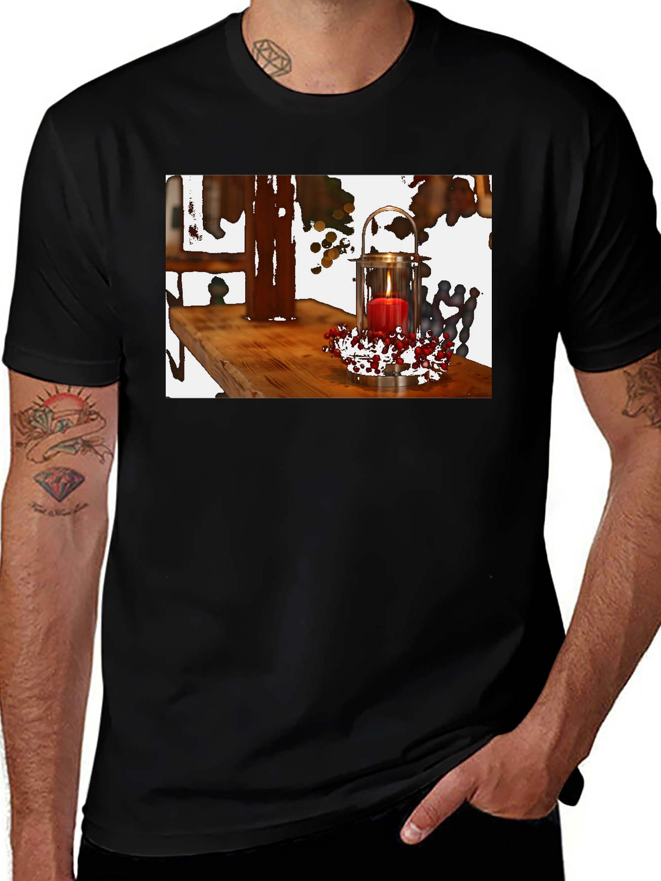 Variant 19 of Candle Lantern Graphic Tee - Cozy Decor Style