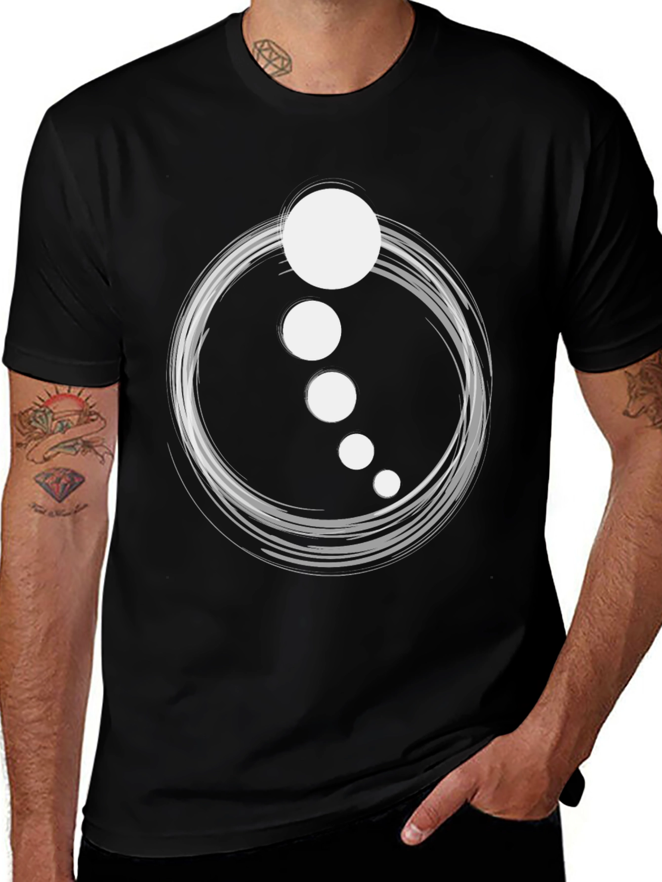 Variant 26 of Abstract Circle Dot Graphic Tee - Casual Black T-Shirt