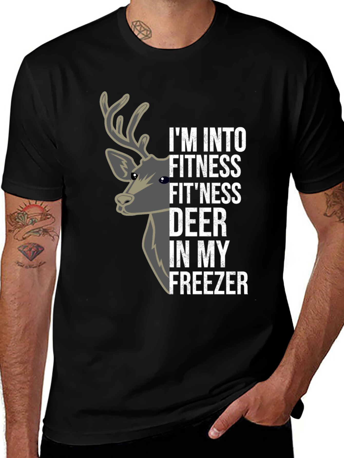 Variant 13 of Fitness Deer Freezer Graphic Tee - Black Cotton