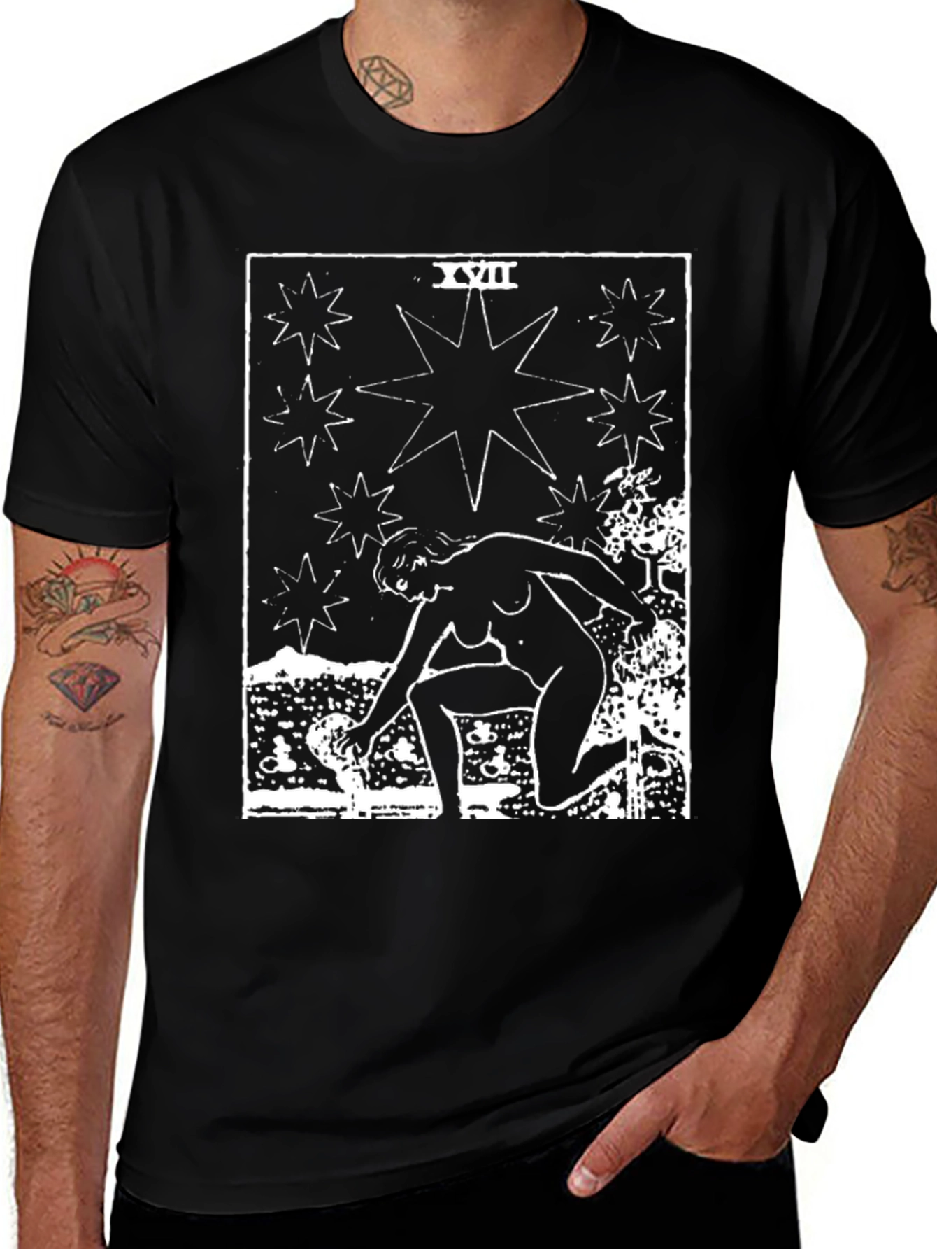 Star Tarot Card Graphic Tee - Unisex Black T-Shirt