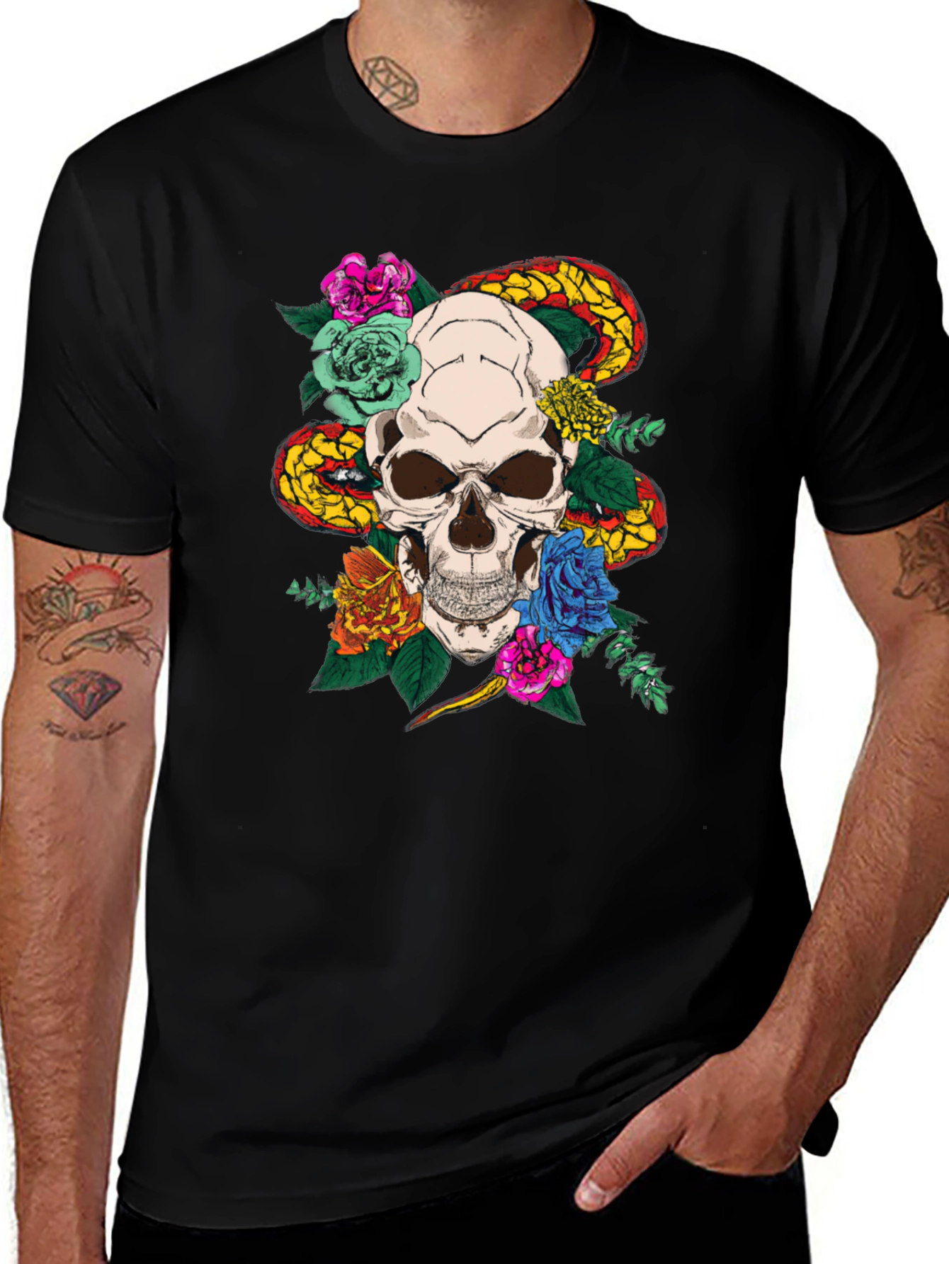 Variant 15 of Skull & Snake Graphic T-Shirt - Edgy Style