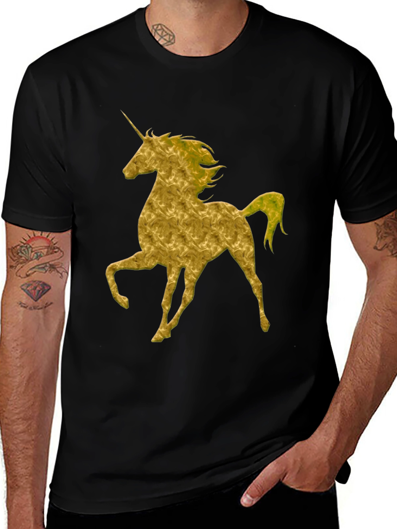 Variant 4 of Golden Unicorn Graphic Tee - Black Casual Shirt