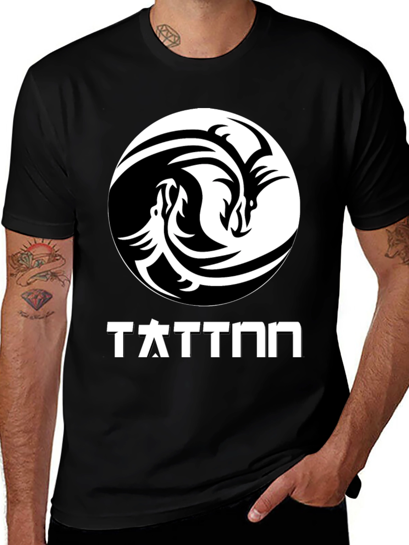 Variant 14 of Yin Yang Dragon Graphic T-Shirt - Black