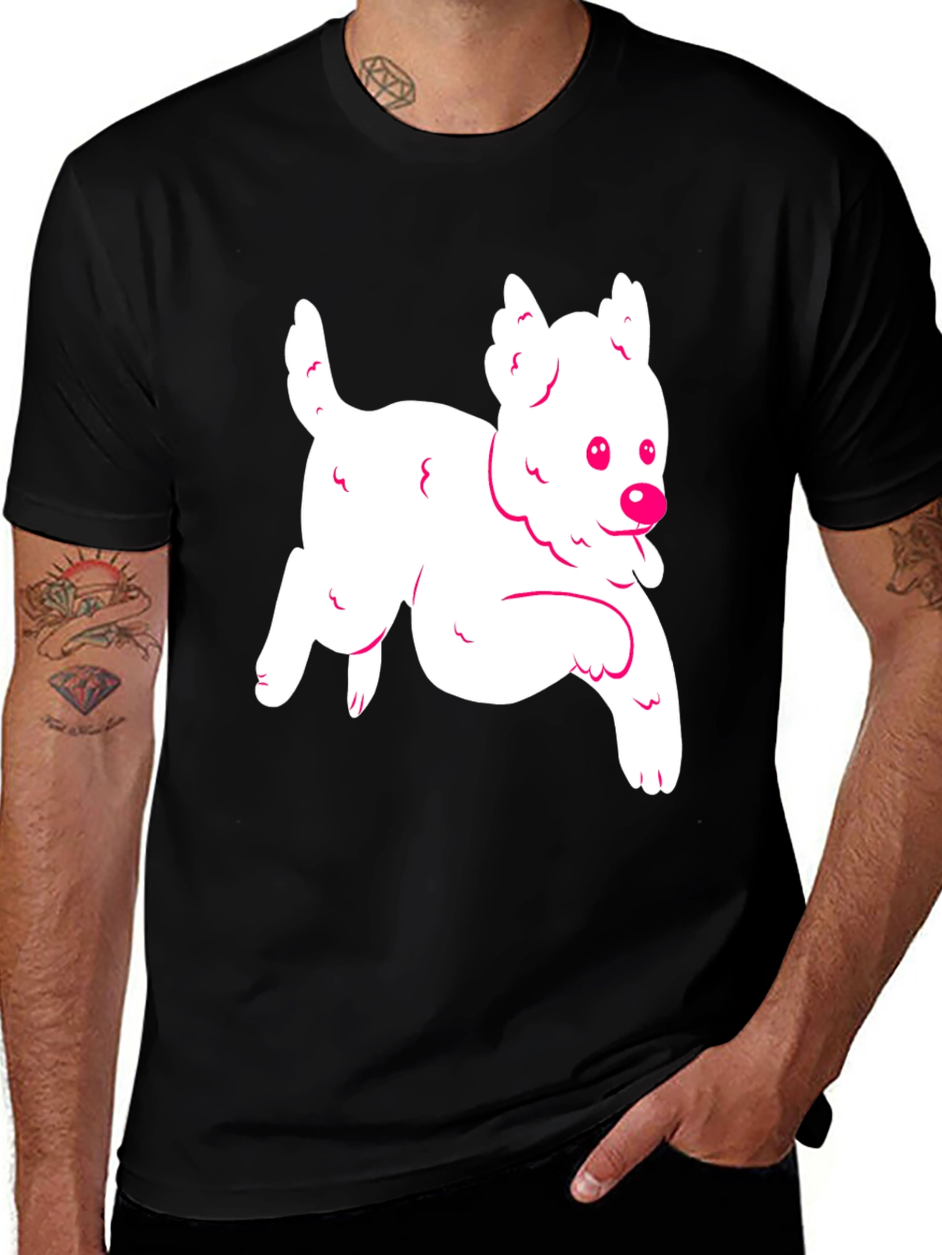 Variant 13 of Cartoon Dog Graphic Tee - Black T-Shirt