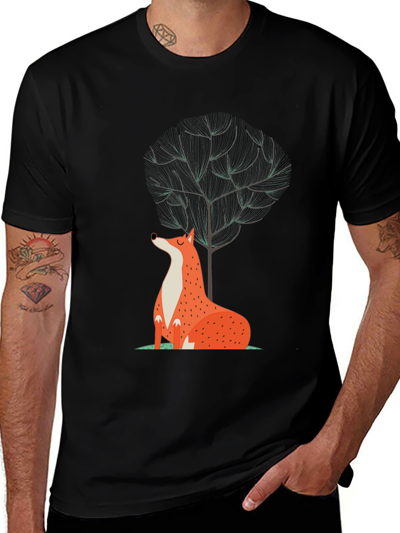 Variant 30 of Fox & Tree Graphic Tee - Black Cotton Casual T-Shirt