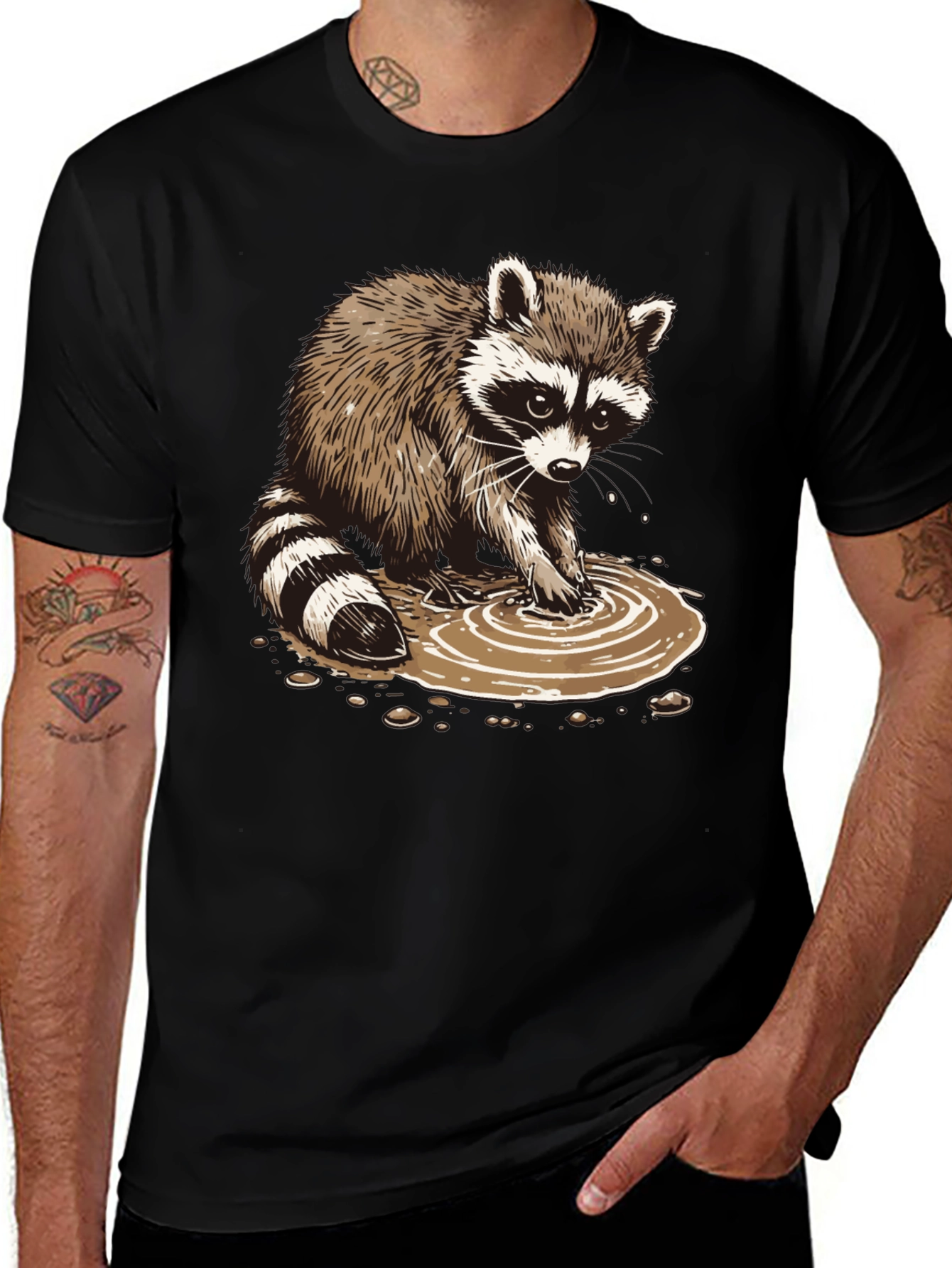 Variant 30 of Raccoon Puddle Graphic Tee - Soft Cotton Blend