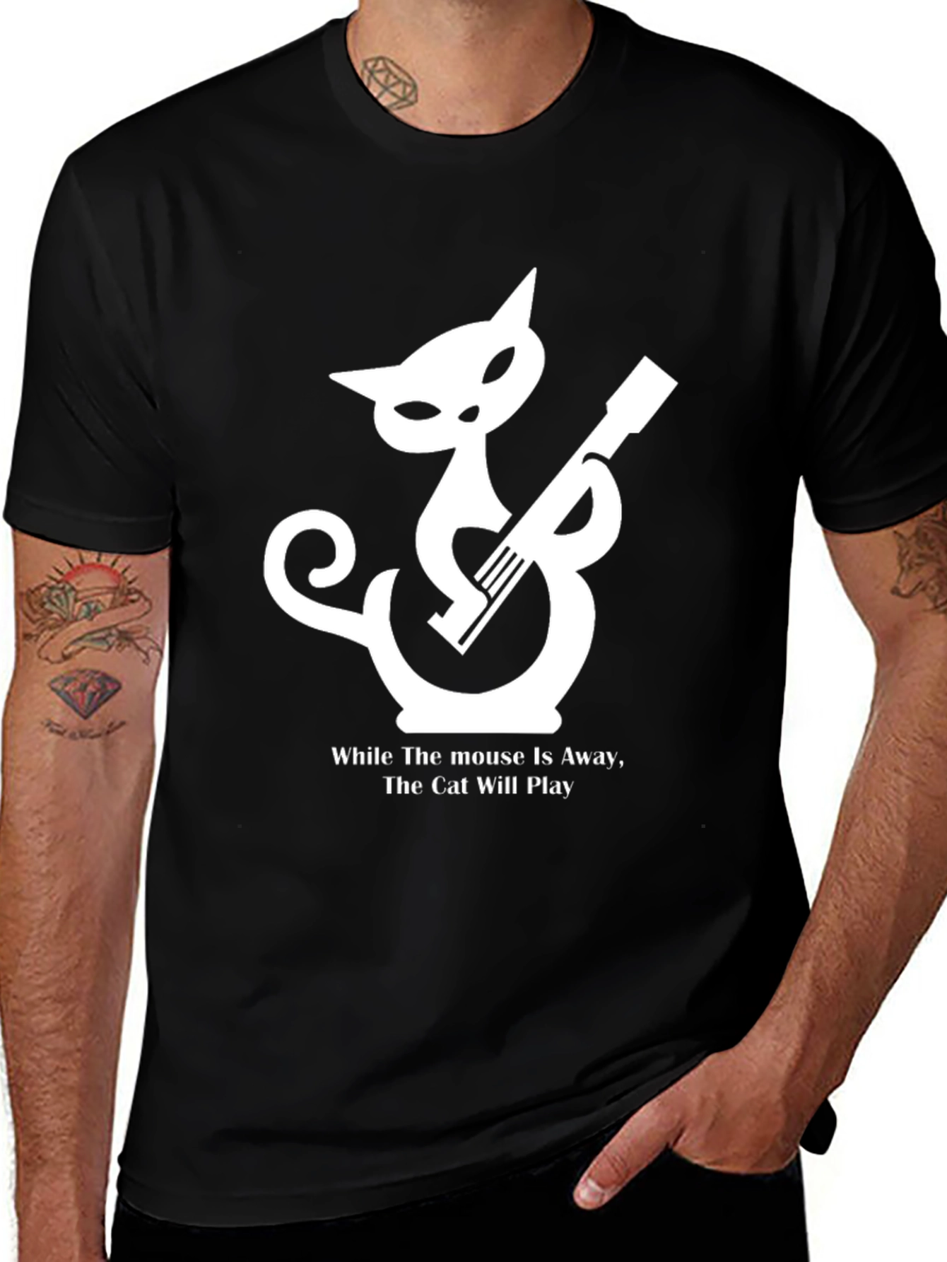 Variant 14 of Cat Playing Guitar Graphic T-Shirt