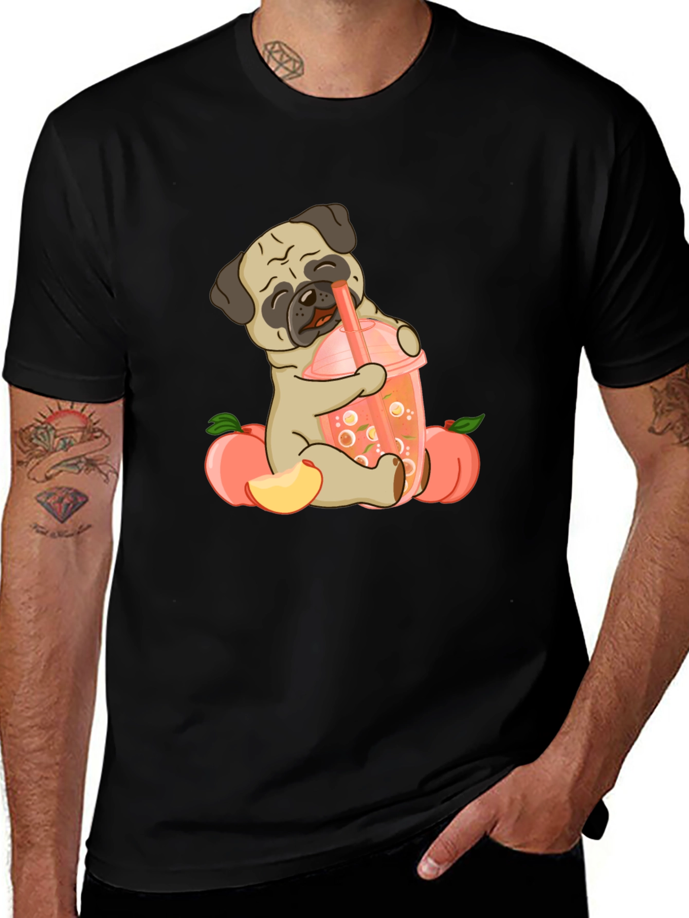Variant 28 of Cute Pug Peach Boba T-Shirt