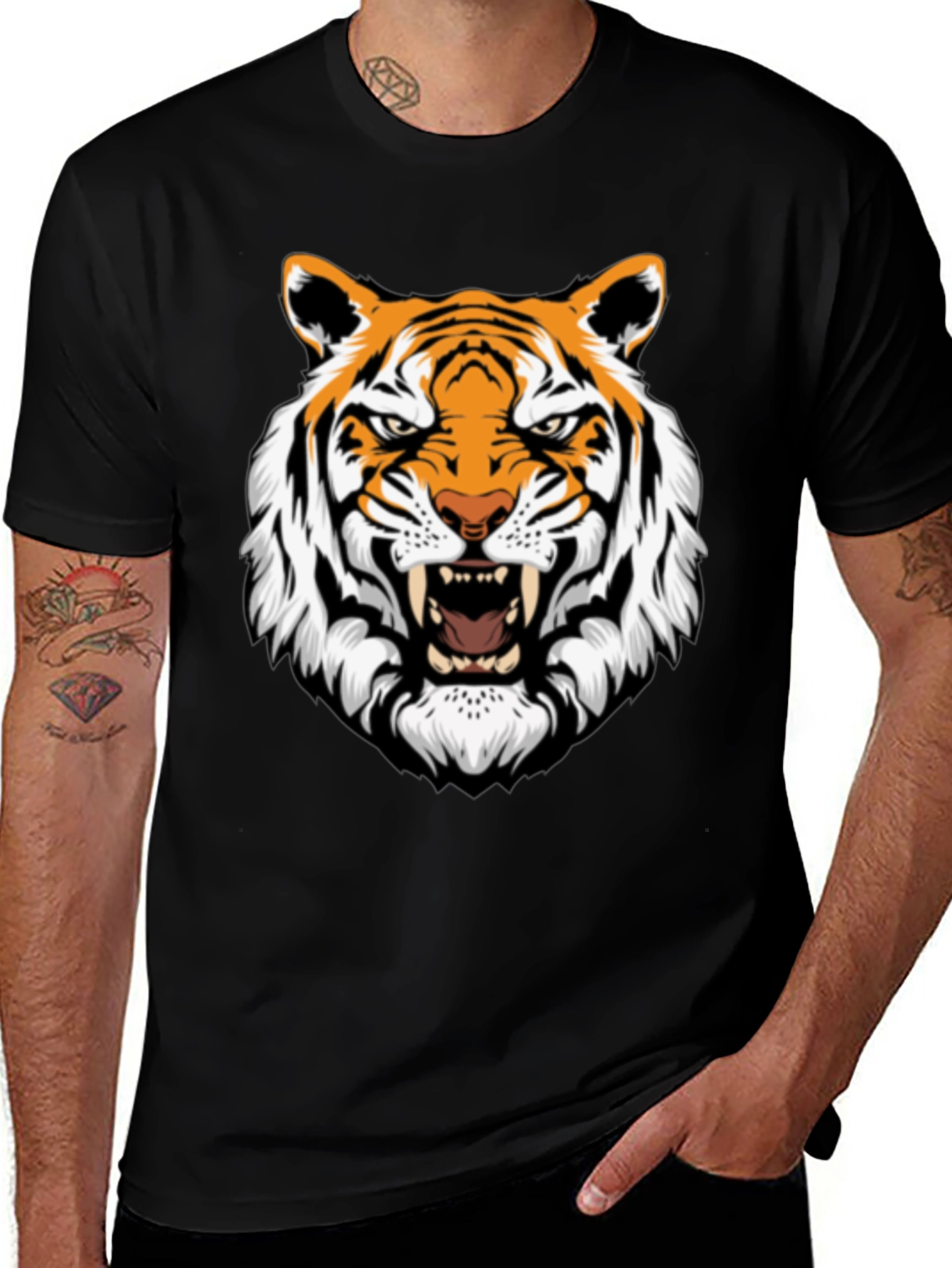Variant 25 of Roaring Tiger Graphic Print Black T-Shirt