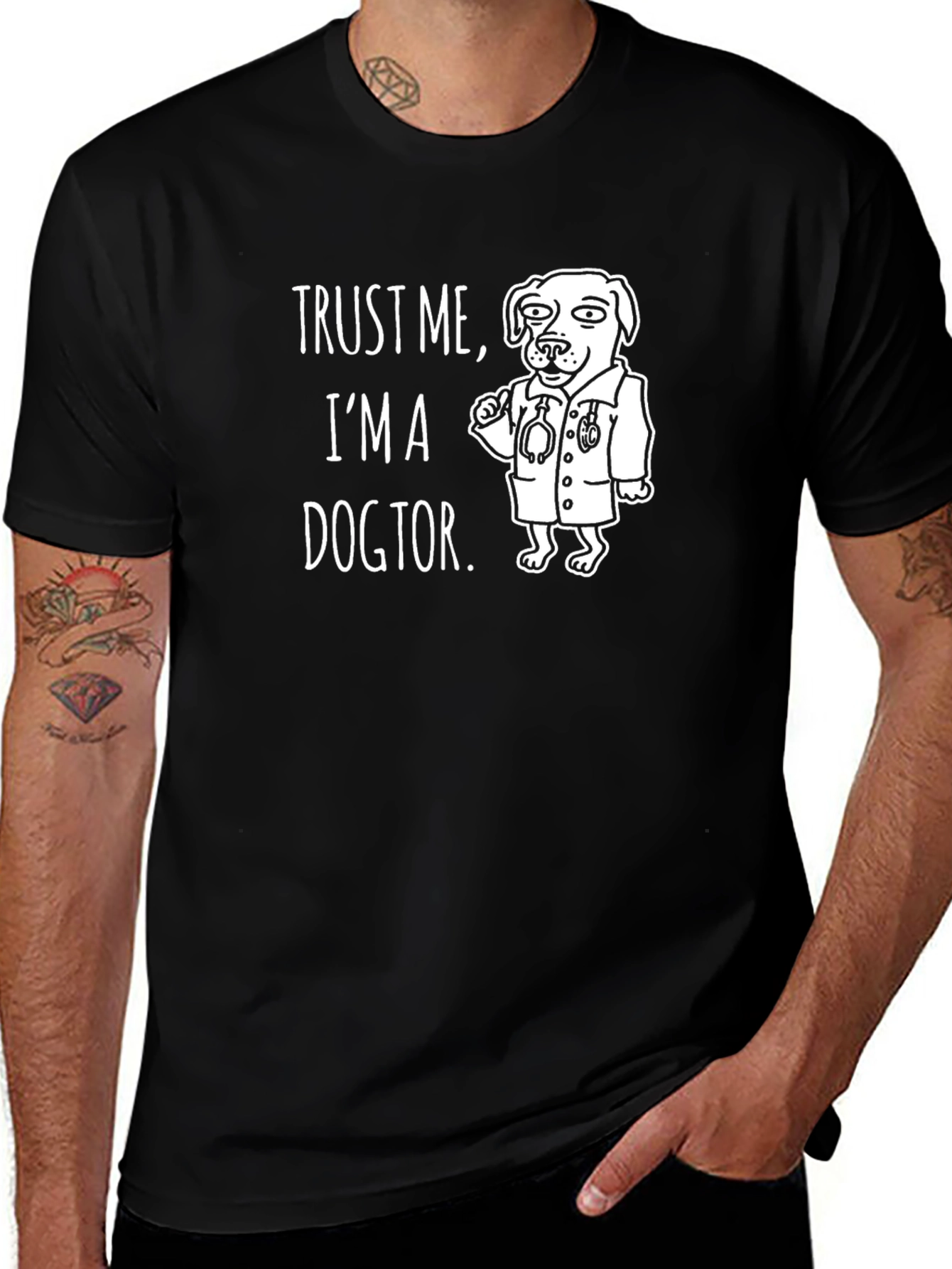 Black Trust Me I'm a Dogtor Funny Graphic T-Shirt main image