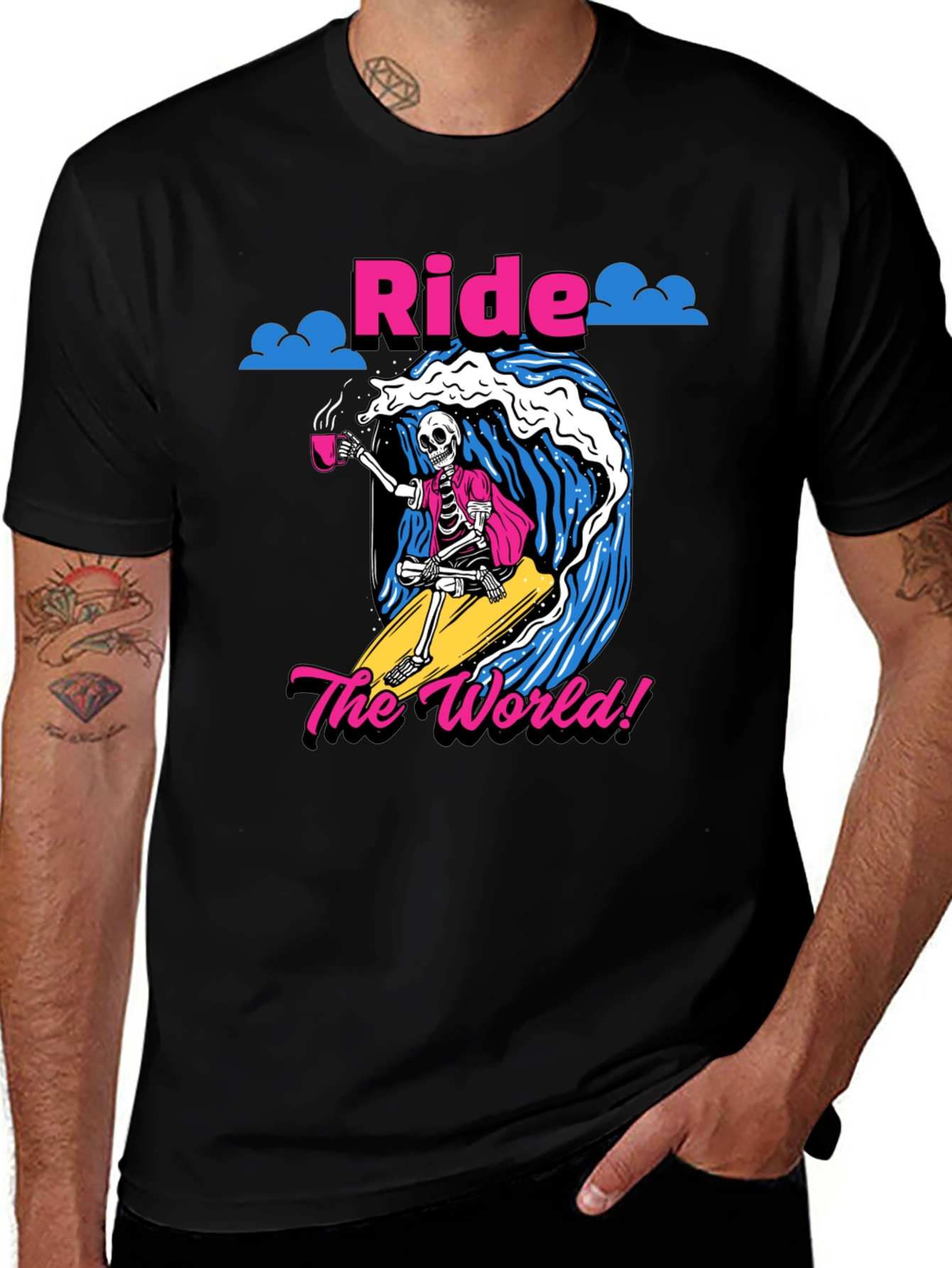Variant 11 of Ride The World T-Shirt - Skeleton Surfer Graphic Tee