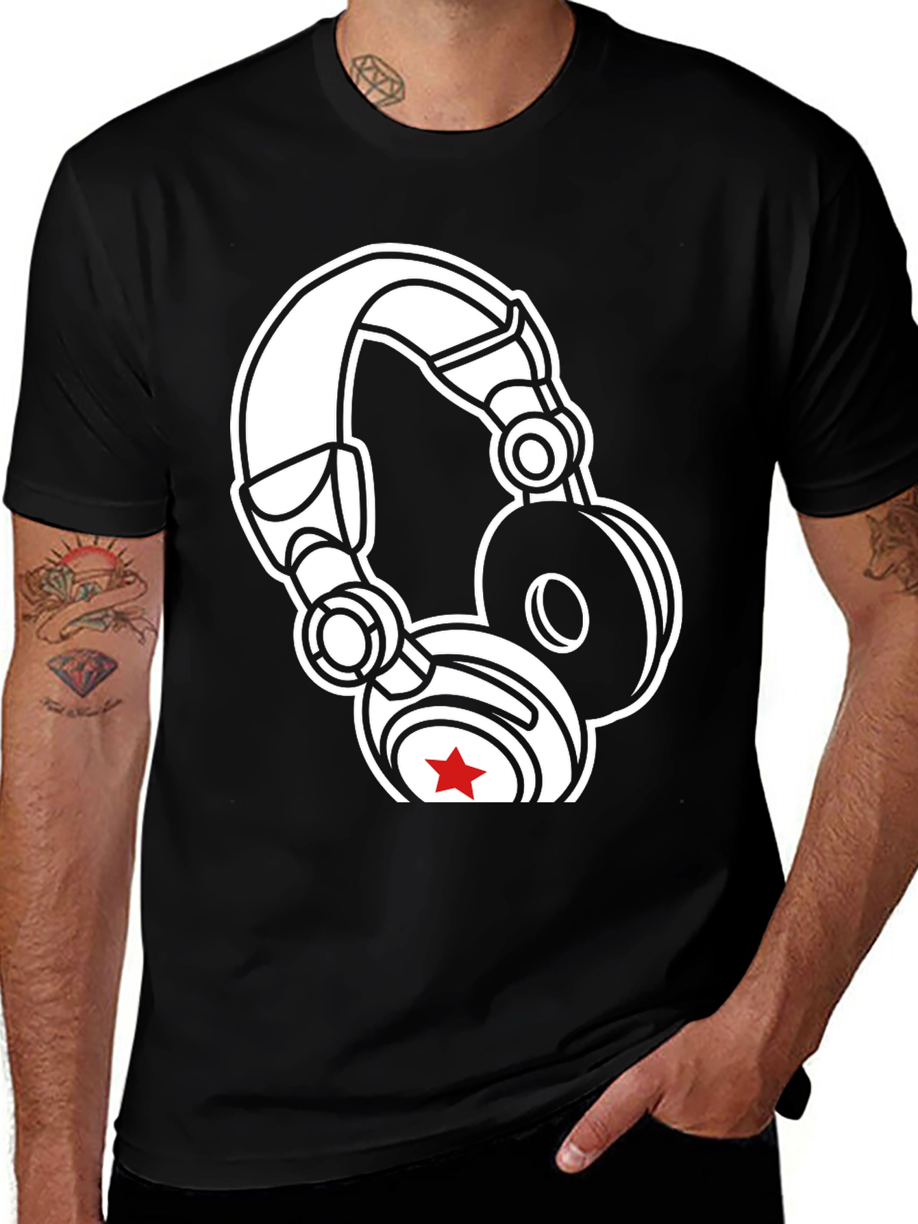 Variant 22 of DJ Headphones Graphic T-Shirt - Black