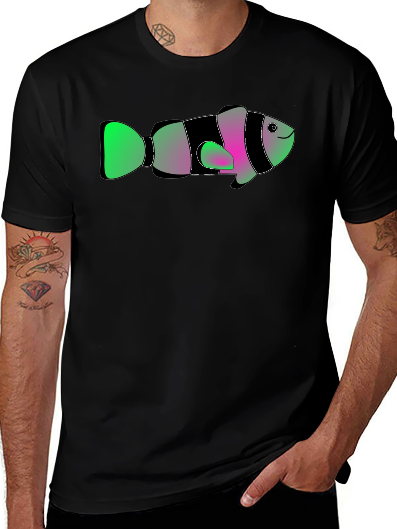 Funky Fish Graphic Tee - Soft Black Cotton T-Shirt
