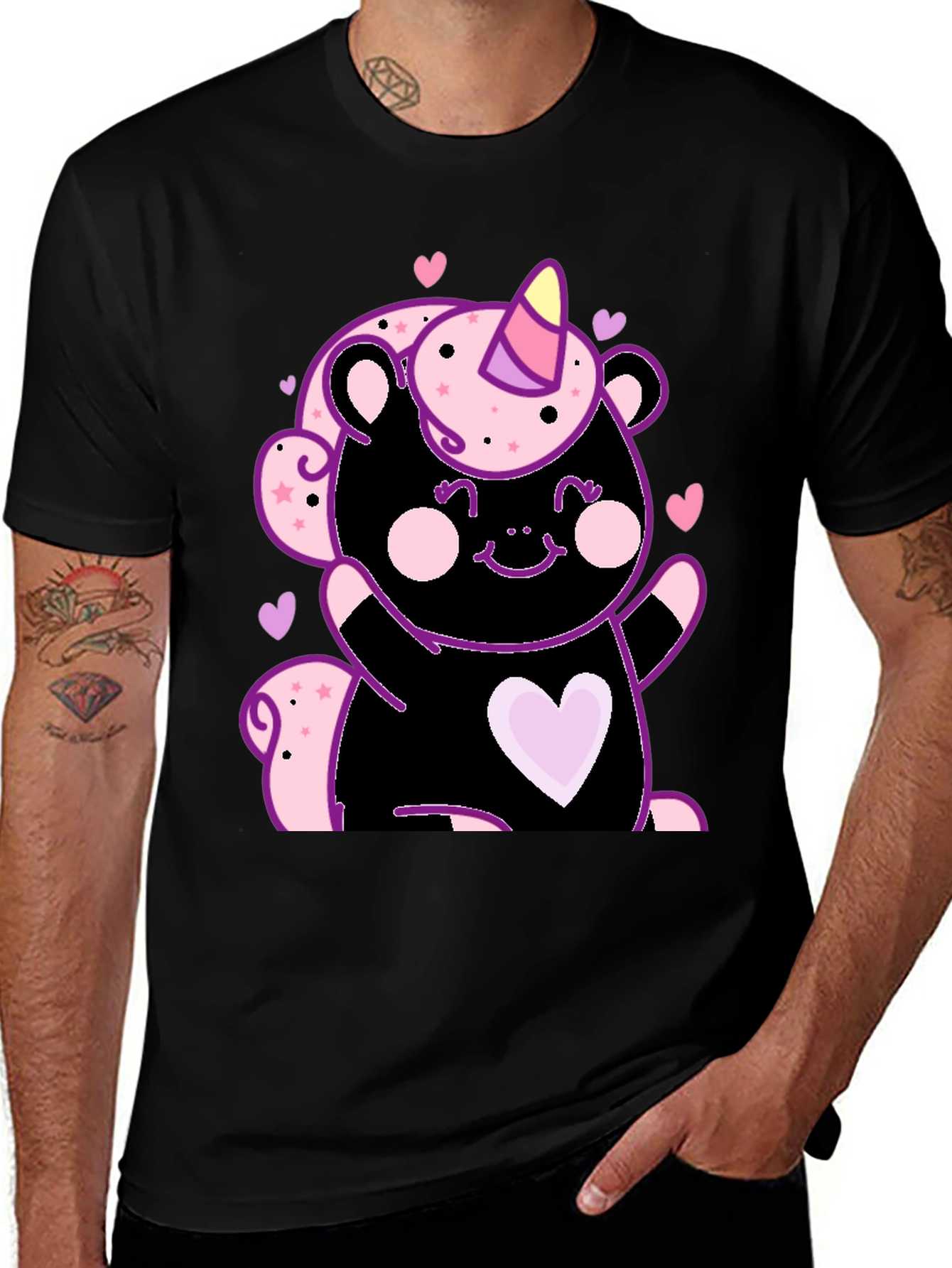Variant 22 of Cute Unicorn Bear Black Graphic Tee