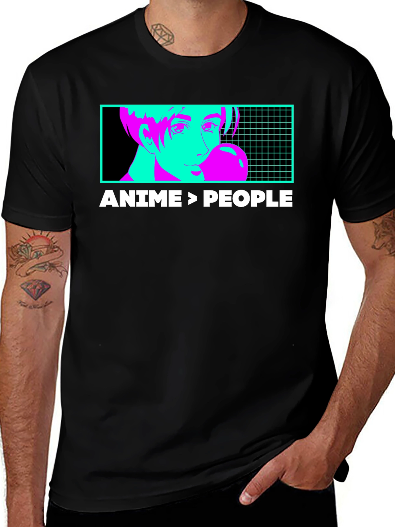 Variant 26 of Anime > People Graphic Tee - Black T-Shirt