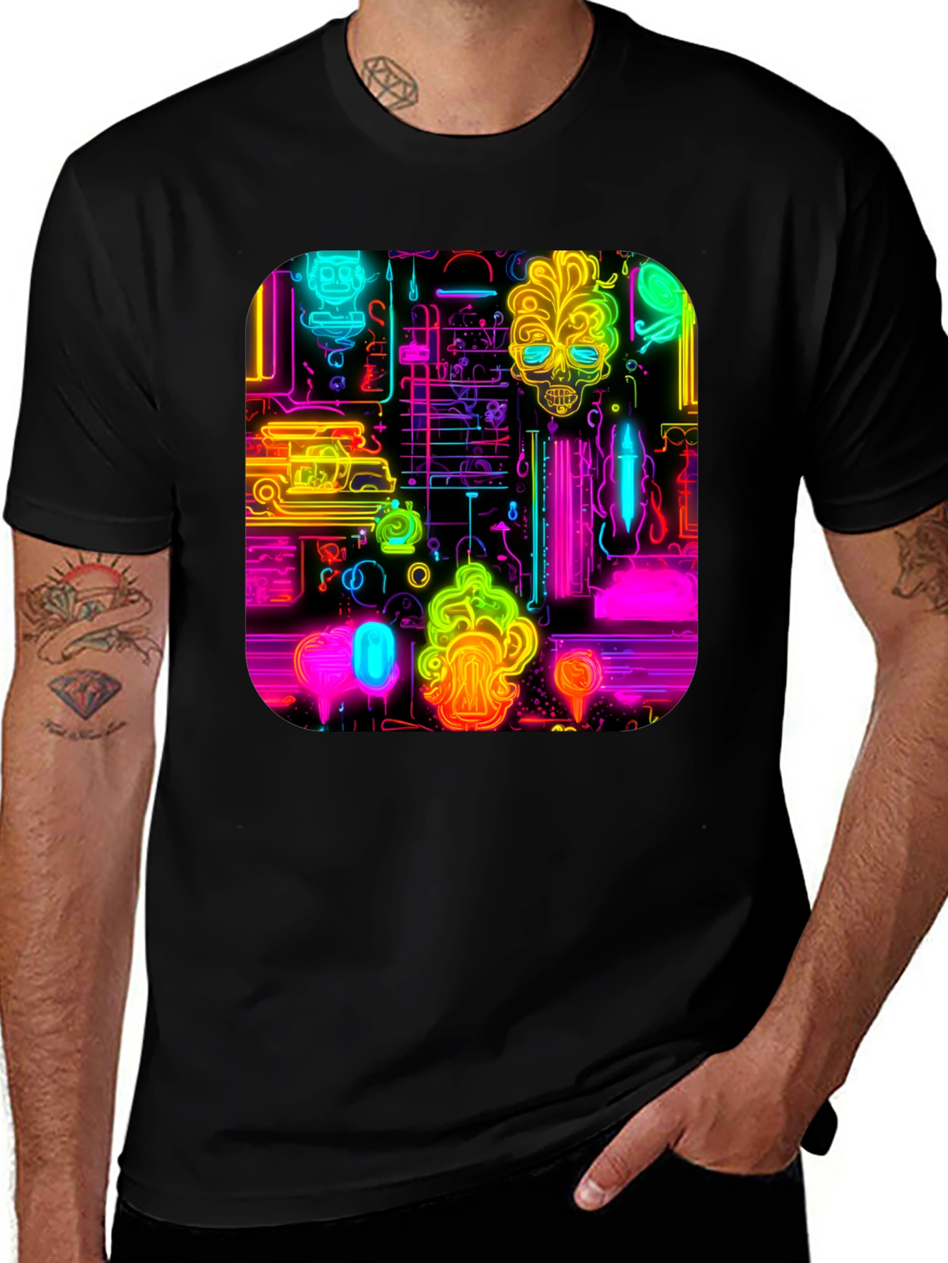 Variant 19 of Neon Glow Graphic Print Black T-Shirt