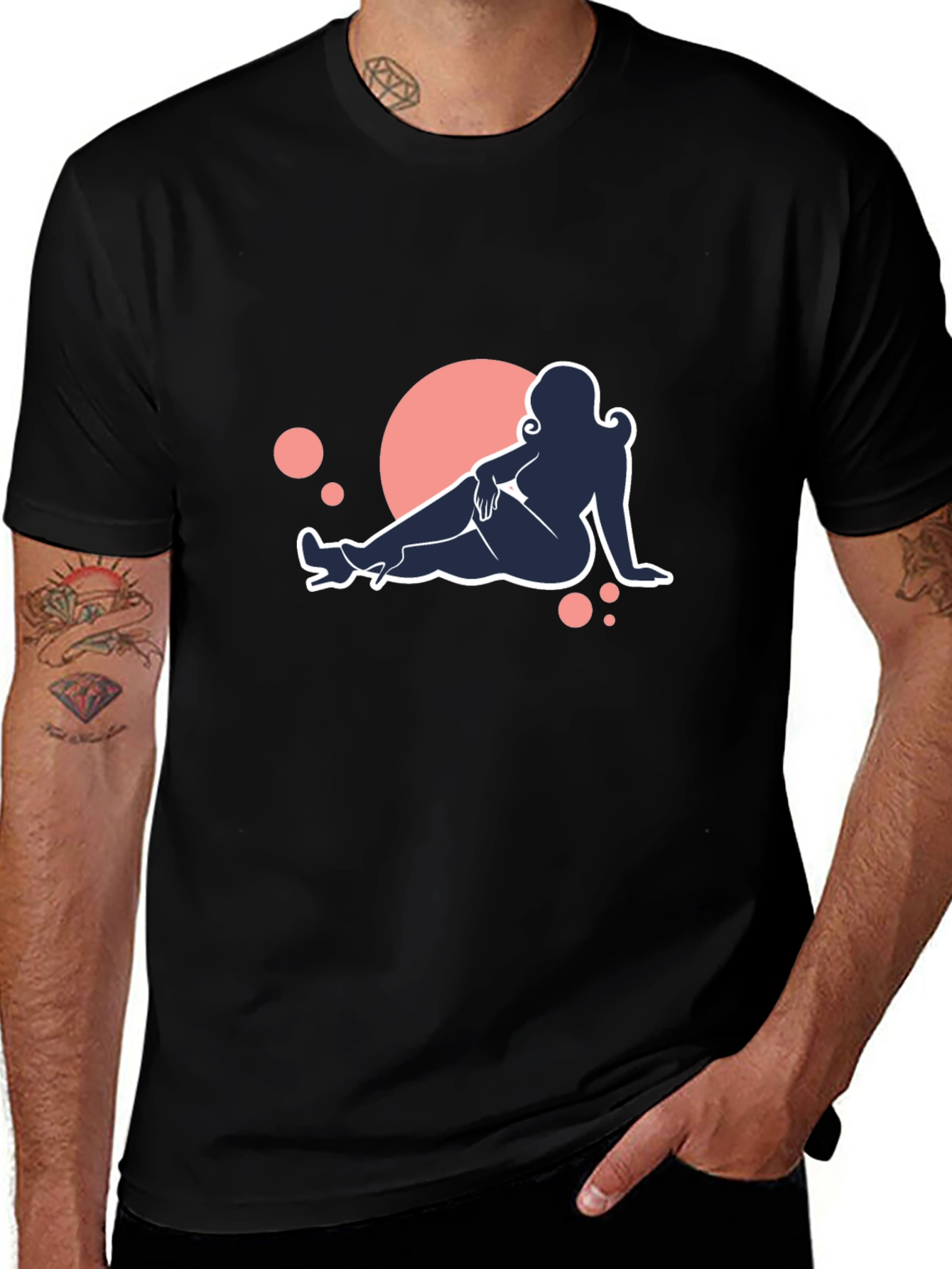 Variant 29 of Black Tee with Reclining Woman Silhouette Design