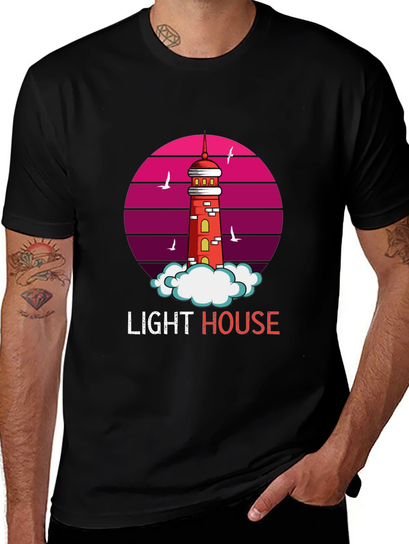 Variant 27 of Lighthouse Sunset Graphic Tee - Stylish & Comfortable