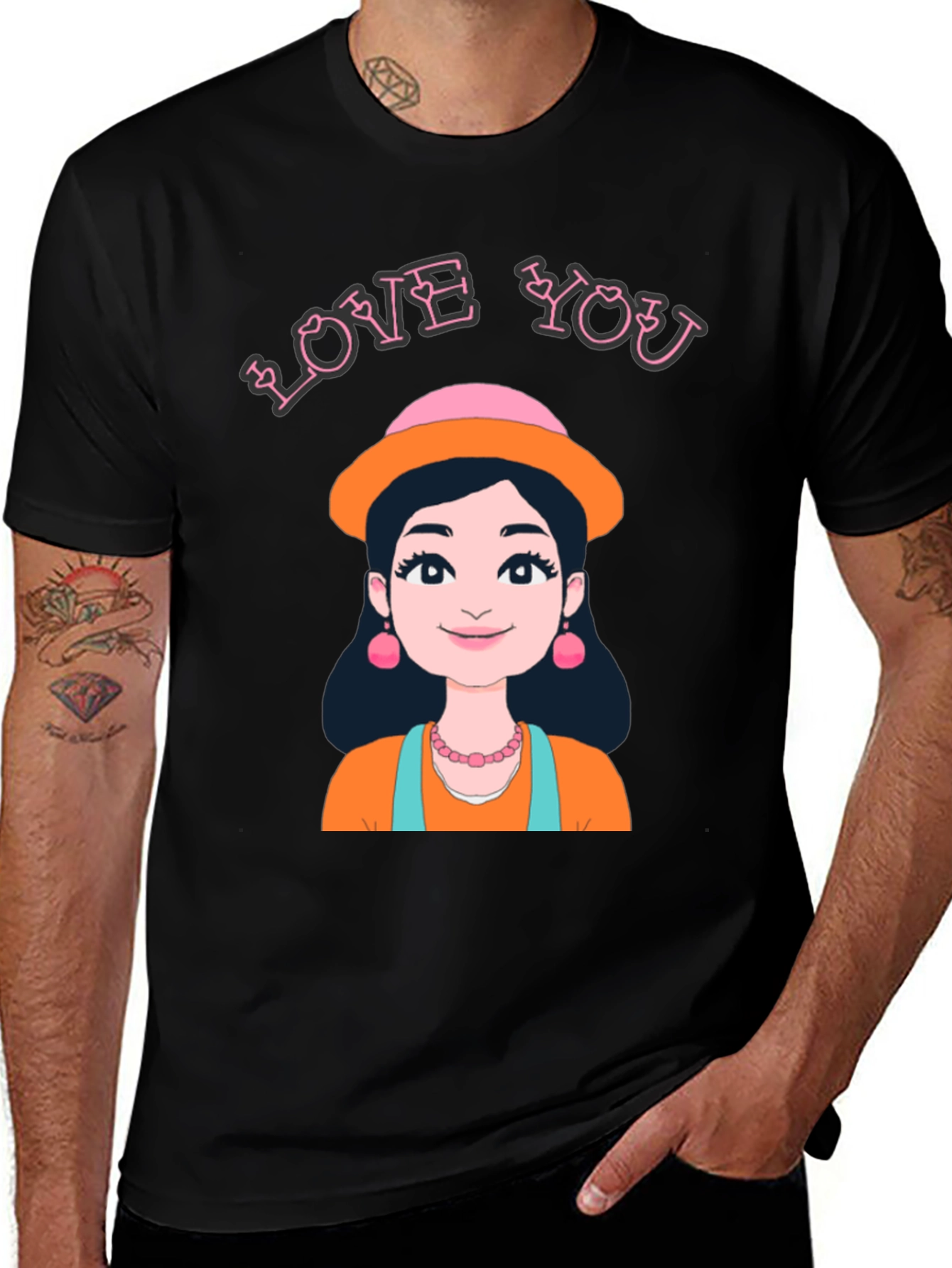 Variant 18 of Love You T-Shirt with Cartoon Girl Illustration