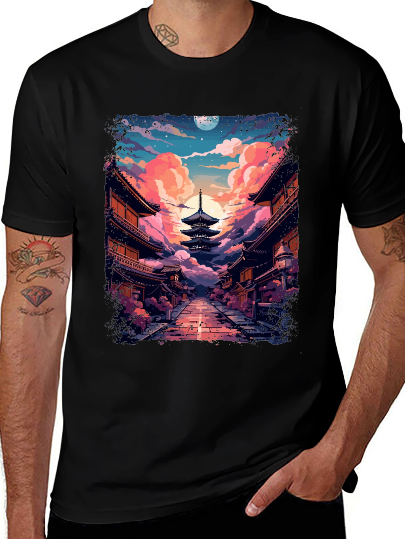 Variant 6 of Pagoda Anime Graphic Tee - Stylish Comfort