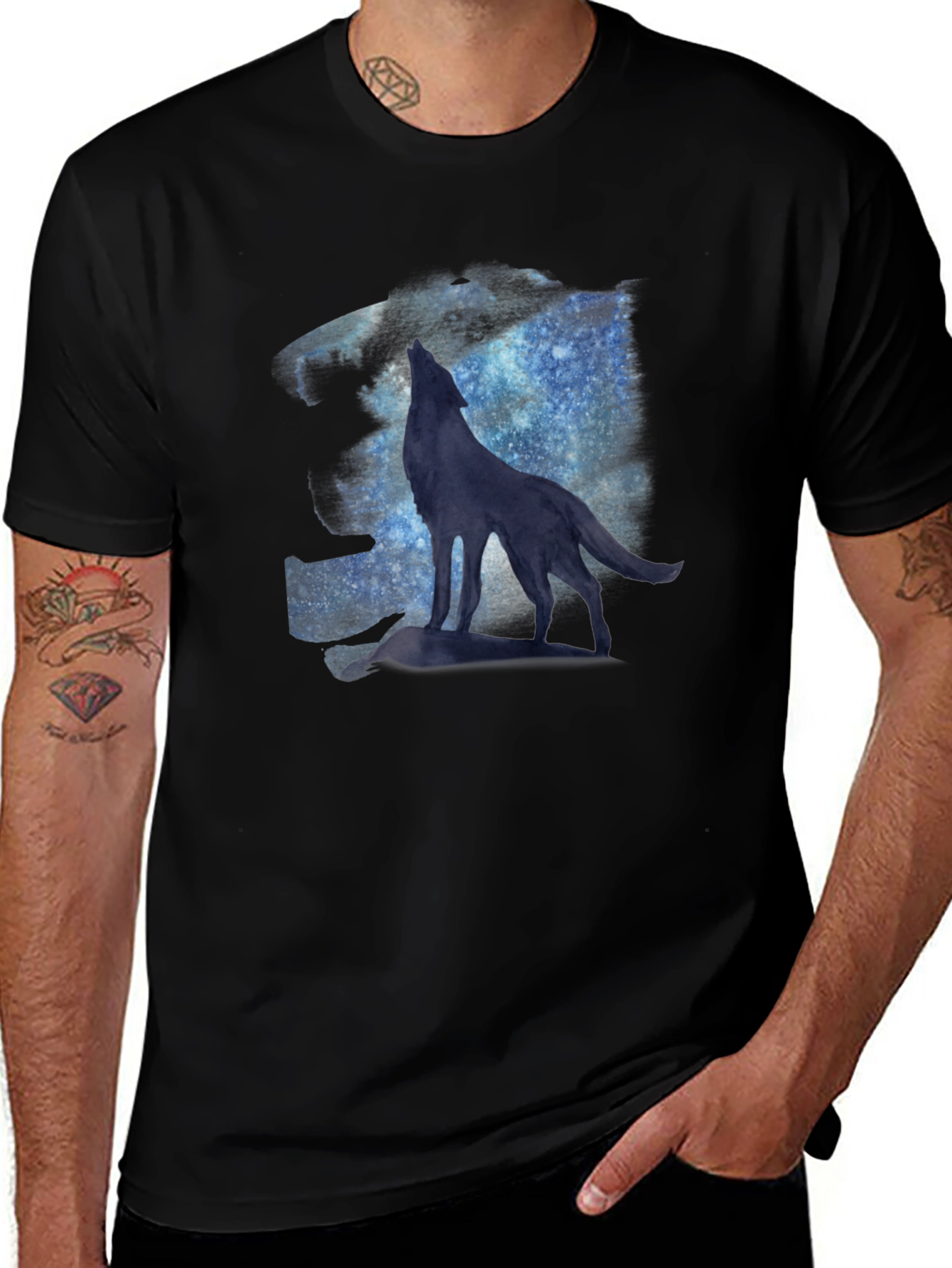 Variant 19 of Wolf Howling at Moon Graphic T-Shirt - Black