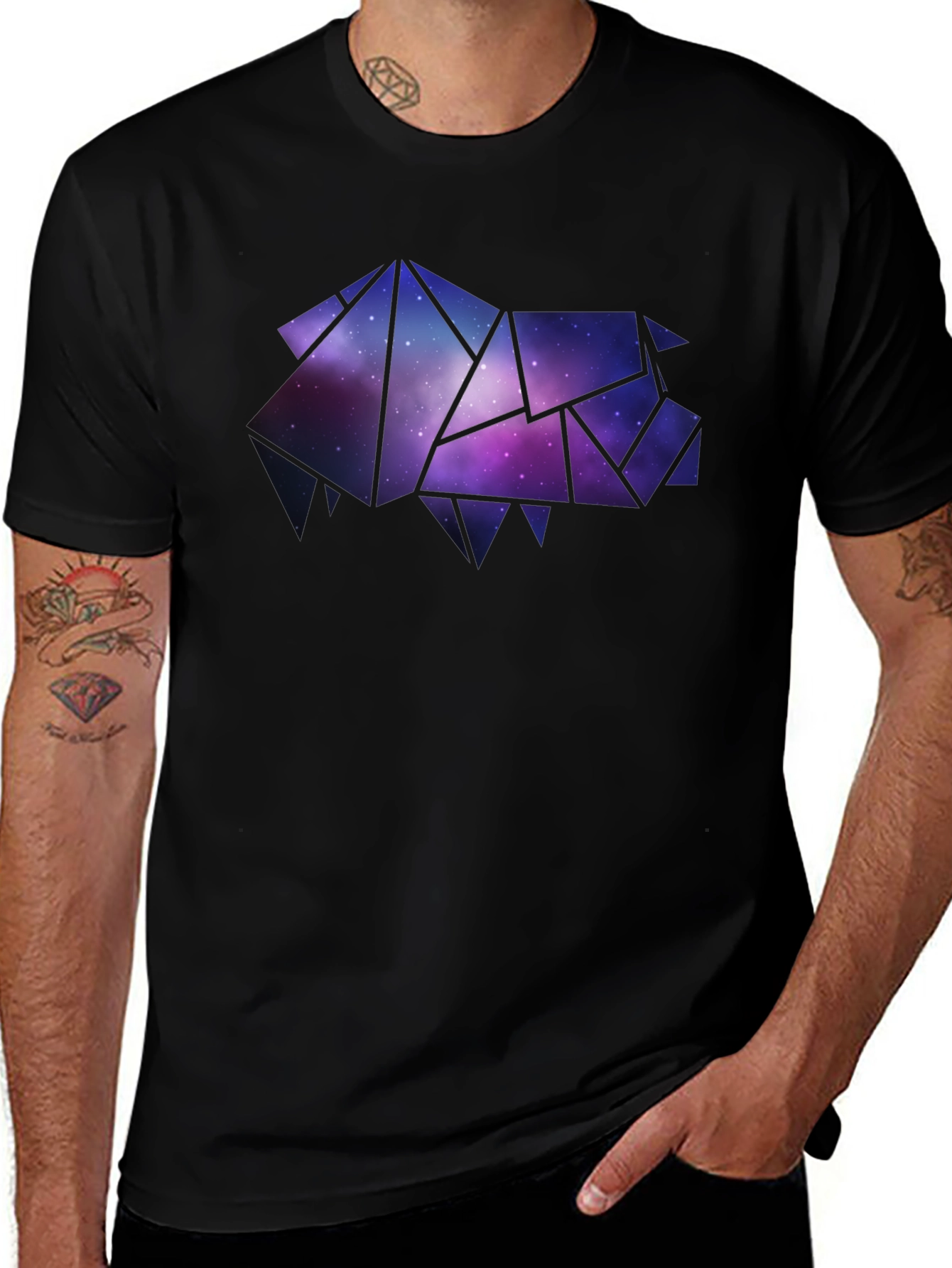 Variant 20 of Geometric Galaxy Pig Men's Black T-Shirt
